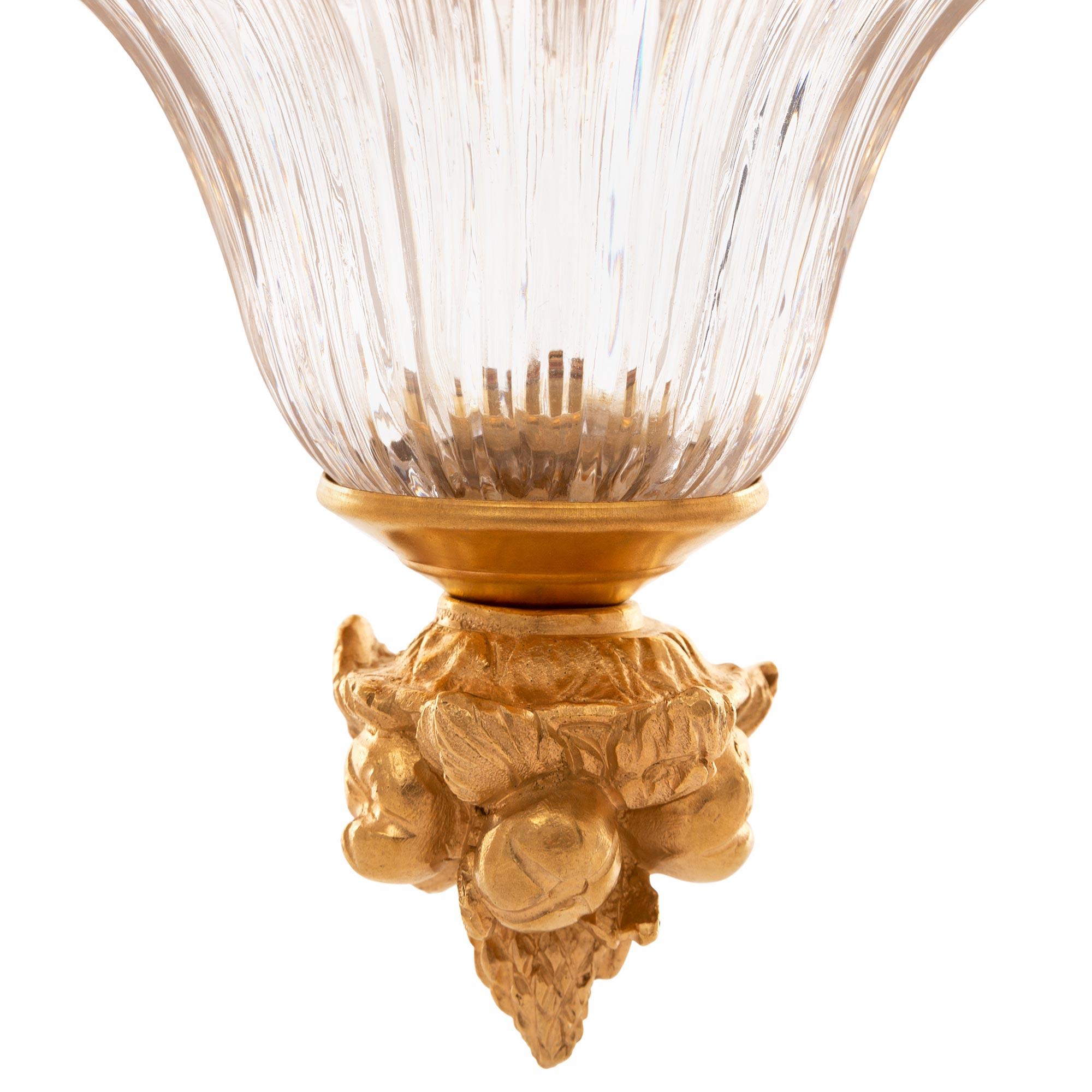 French 19th Century Louis XVI St. Ormolu, Baccarat Crystal and Glass Chandelier For Sale 7