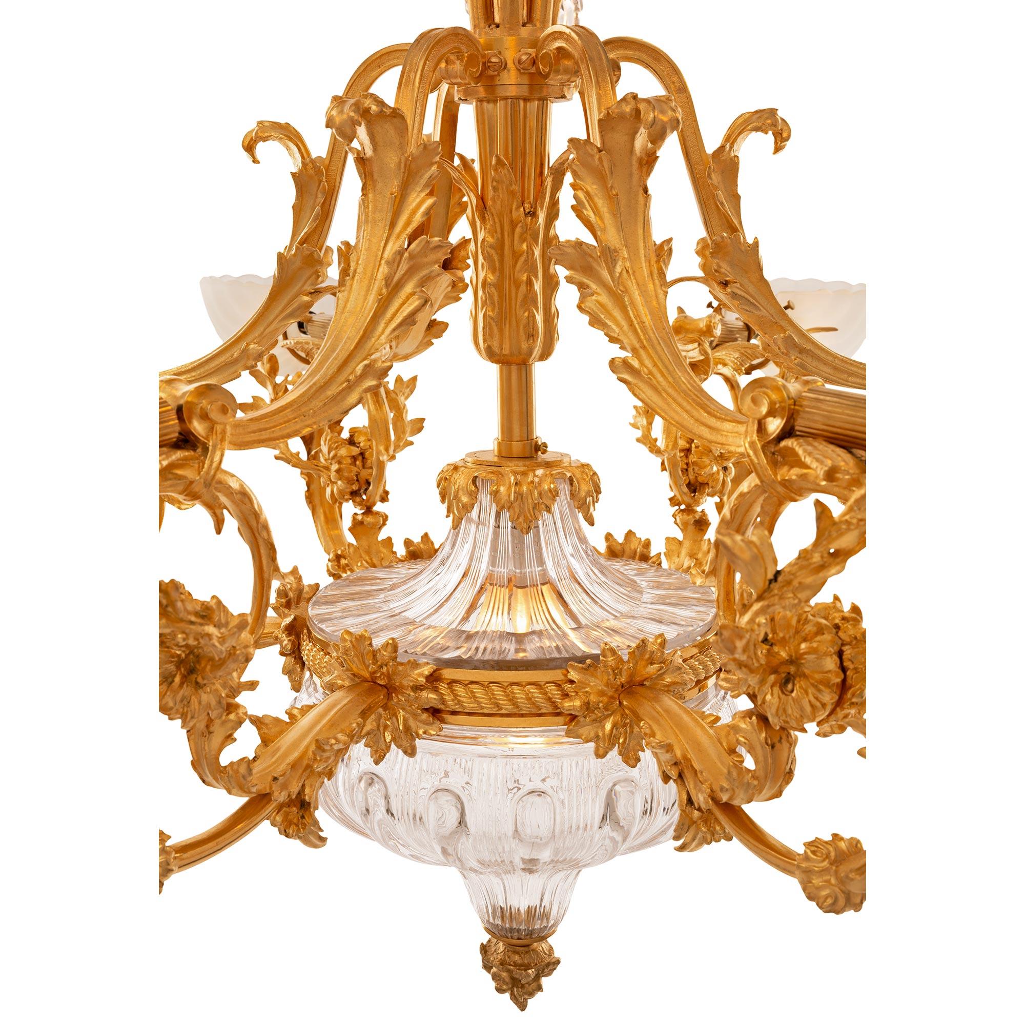 French 19th Century Louis XVI St. Ormolu, Baccarat Crystal and Glass Chandelier For Sale 2
