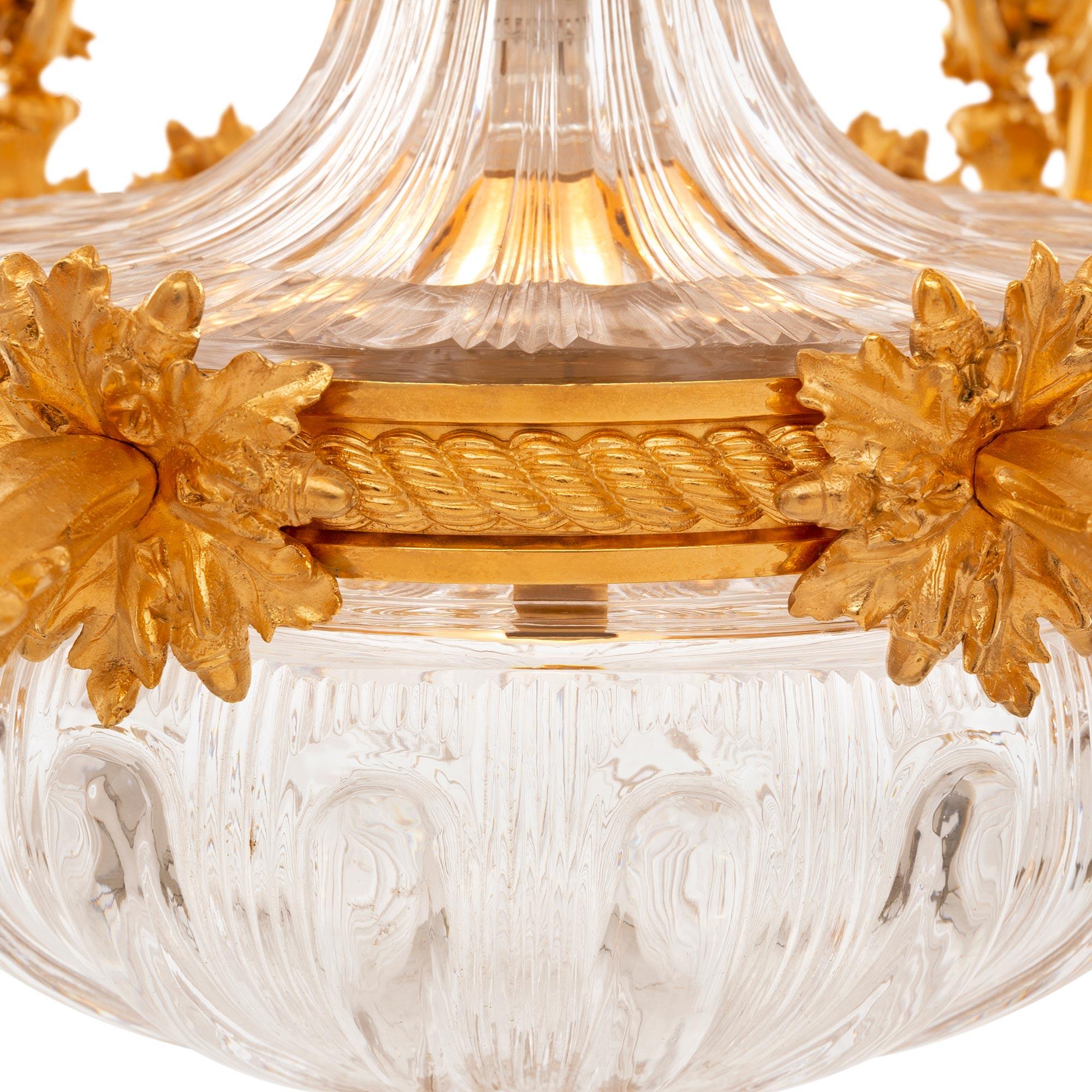 French 19th Century Louis XVI St. Ormolu, Baccarat Crystal and Glass Chandelier For Sale 3