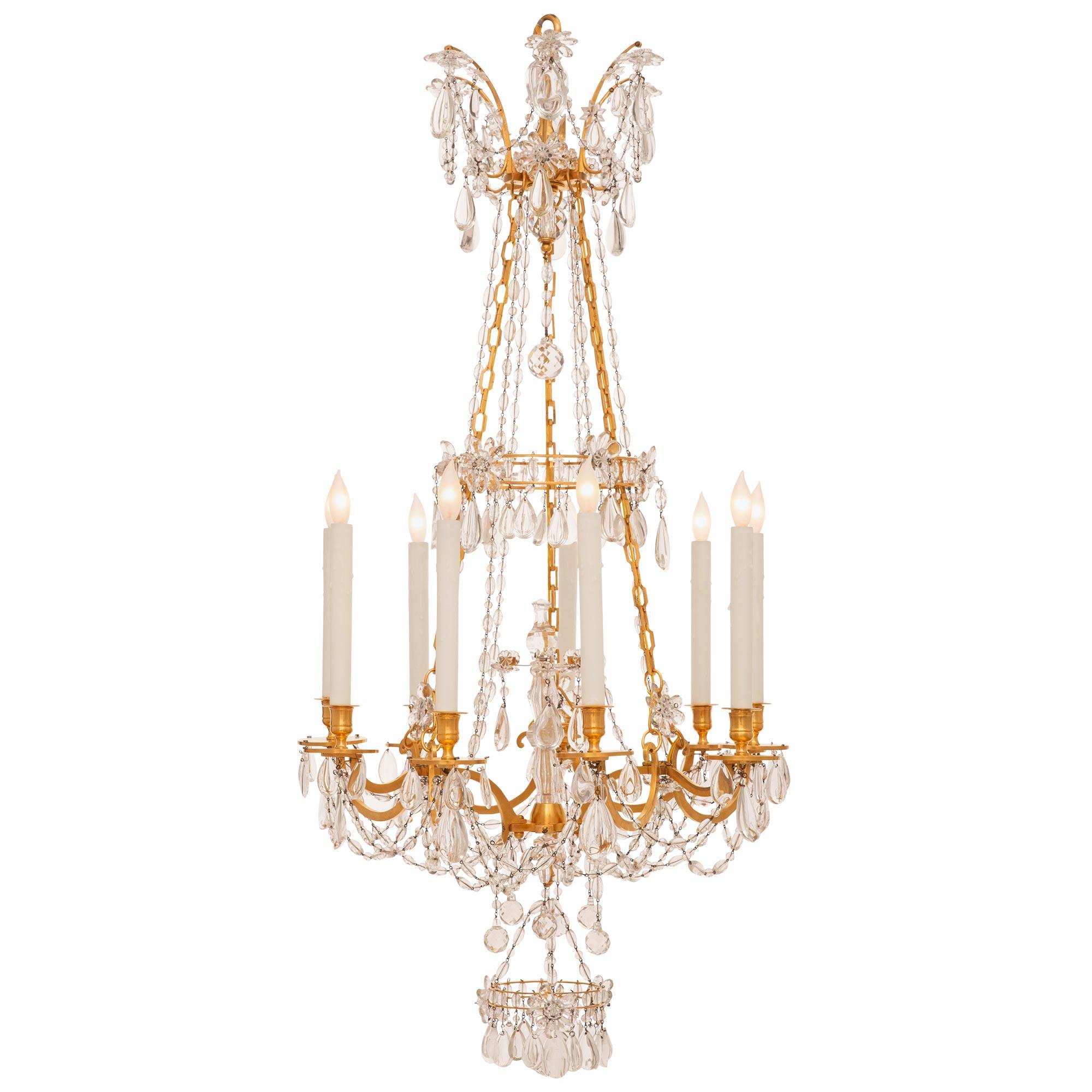 French 19th Century Louis XVI St. Ormolu & Baccarat Marie Antoinette Chandelier In Good Condition For Sale In West Palm Beach, FL