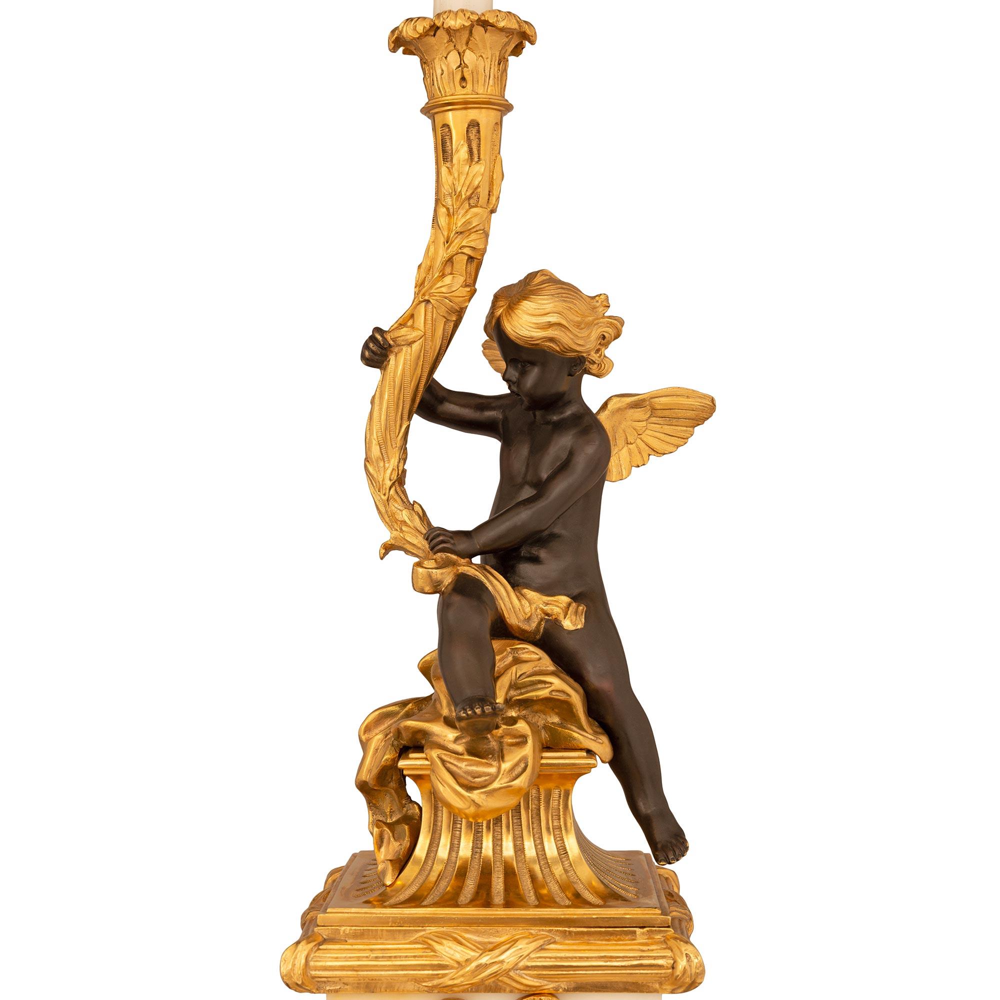 French 19th century Louis XVI st. Ormolu, Bronze, Crystal and marble floor lamp For Sale 1