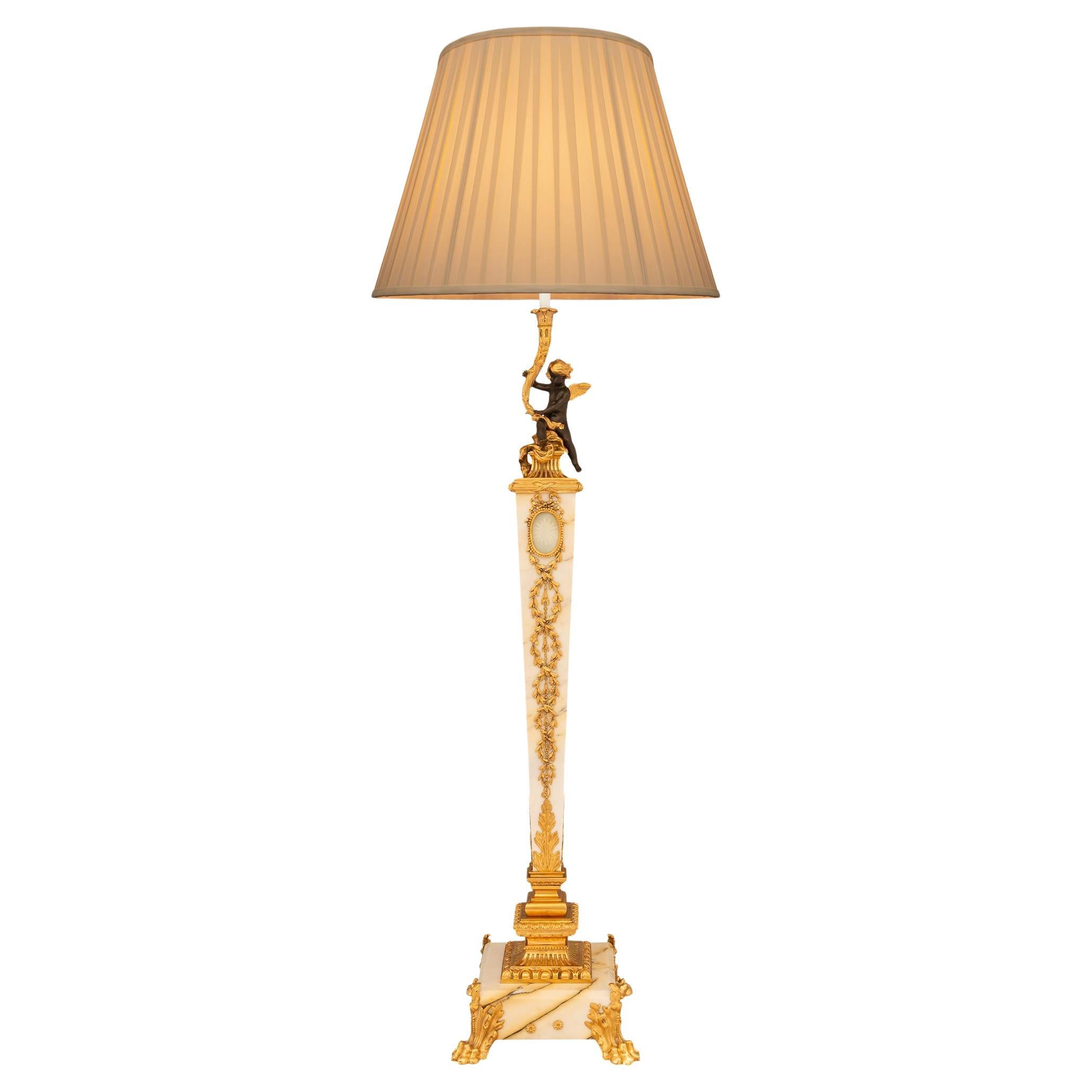 French 19th century Louis XVI st. Ormolu, Bronze, Crystal and marble floor lamp