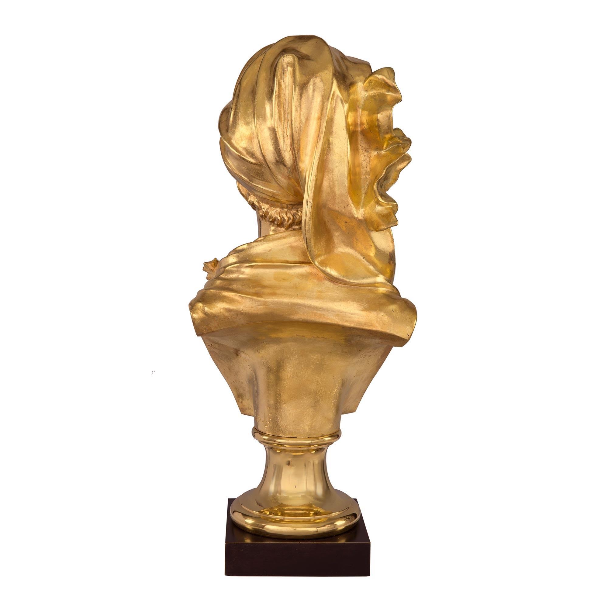 French 19th Century Louis XVI St. Ormolu Bust of a Young Maiden Signed A. Rollé In Good Condition For Sale In West Palm Beach, FL