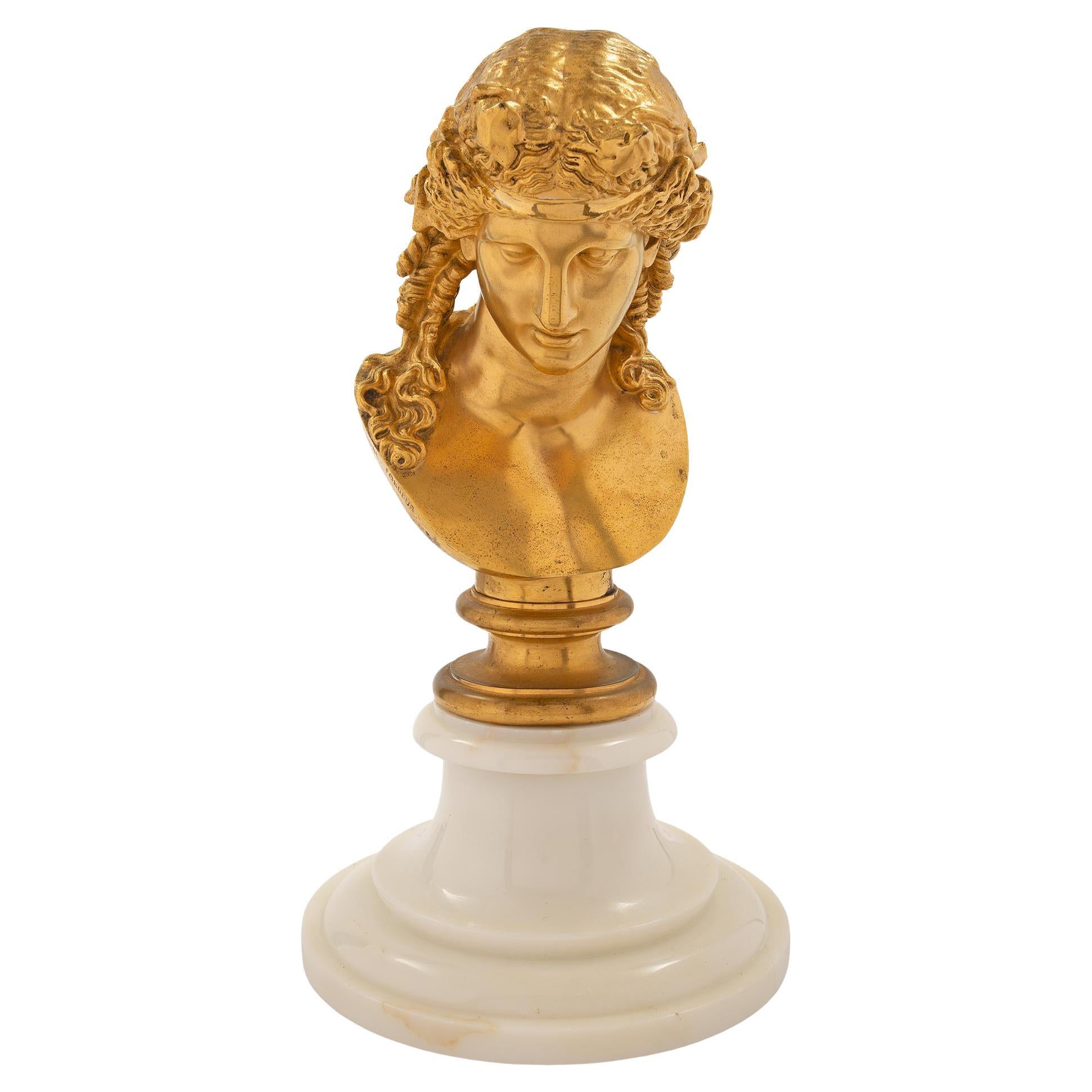 French 19th Century Louis XVI St. Ormolu Bust, Signed F. Barbedienne For Sale