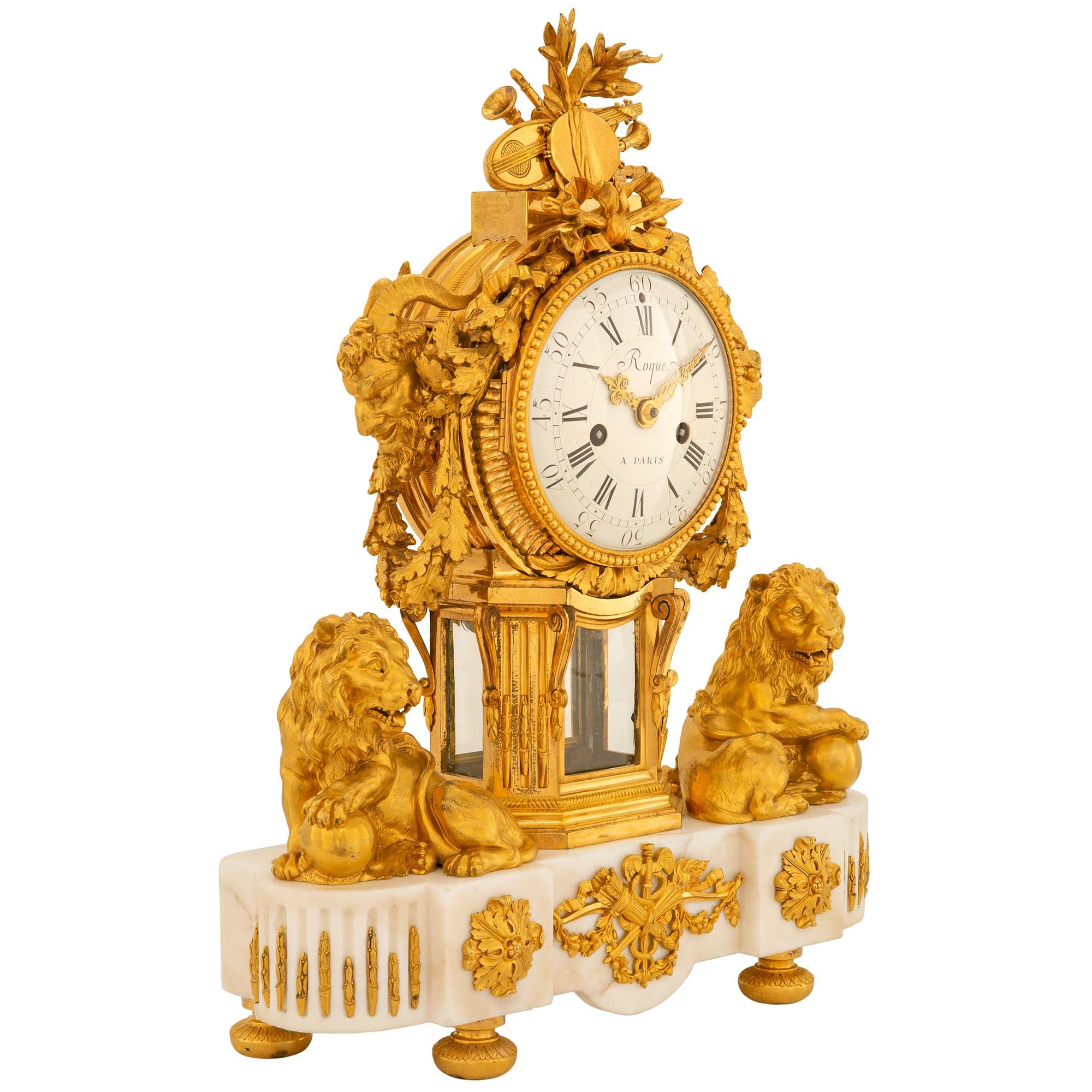 French 19th Century Louis XVI St. Ormolu Clock by Roque, Paris In Good Condition For Sale In West Palm Beach, FL