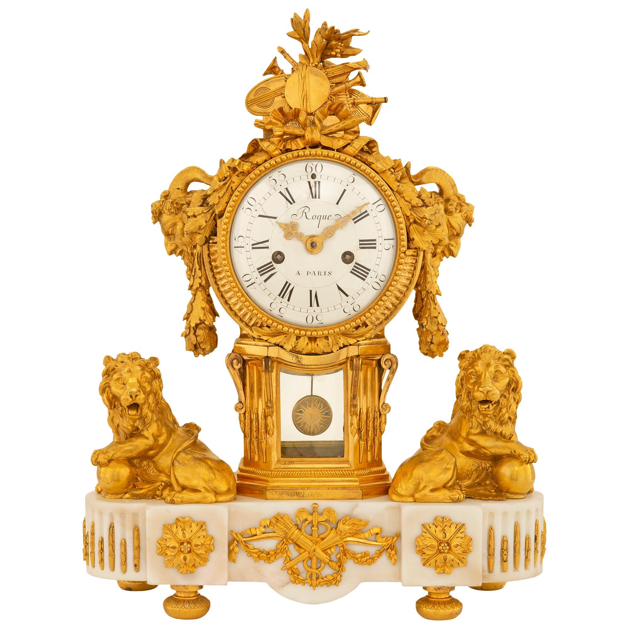 French 19th Century Louis XVI St. Ormolu Clock by Roque, Paris For Sale 6