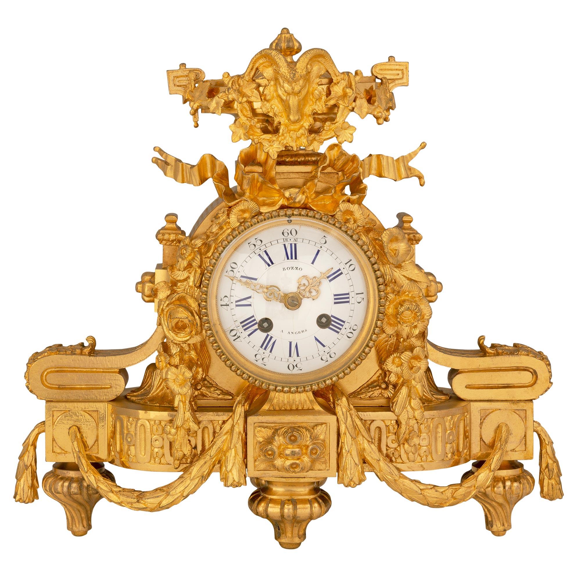 French 19th Century Louis XVI St. Ormolu Clock, Signed Bazzo, A. Angers