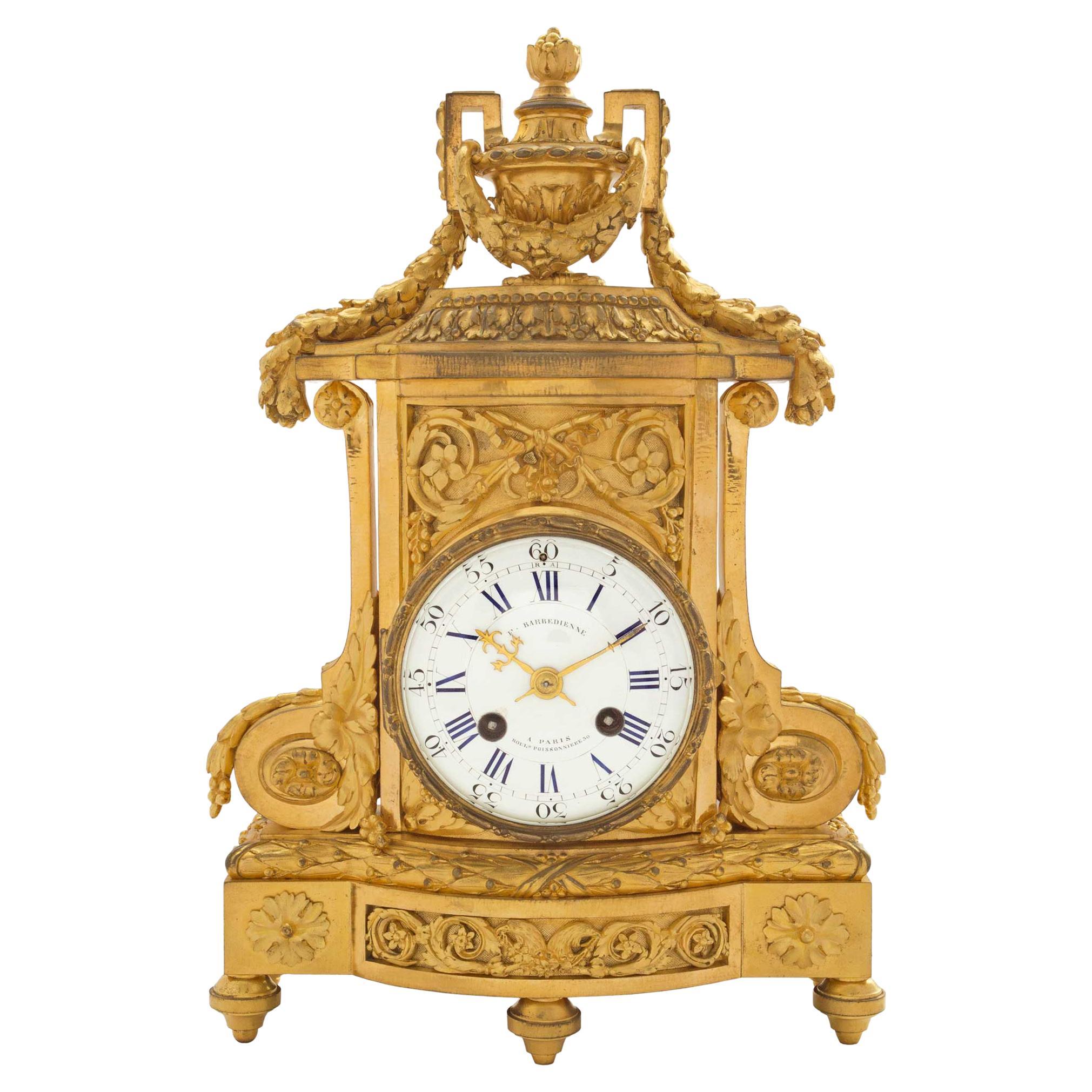 French 19th Century Louis XVI St. Ormolu Clock Signed F. Barbedienne