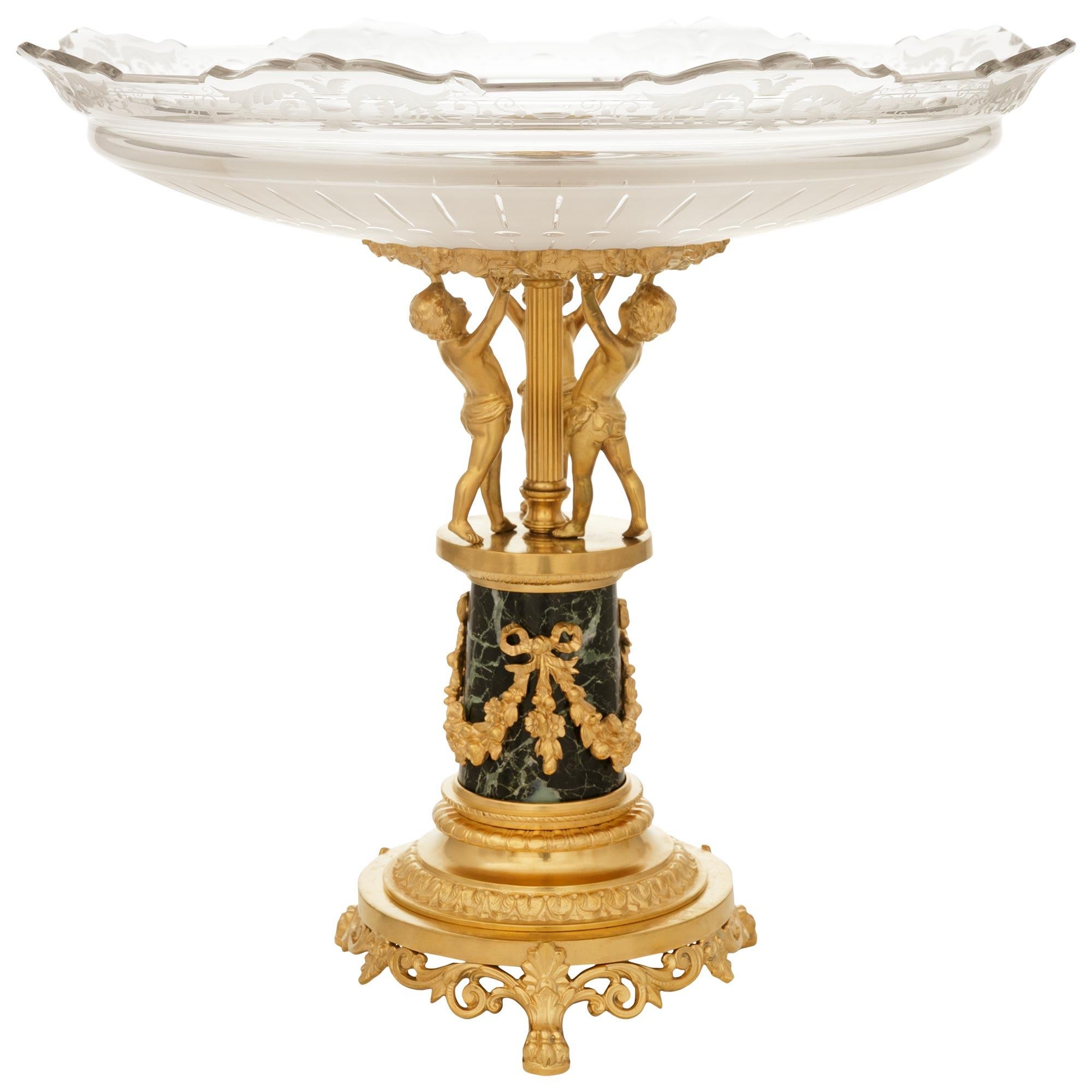 French 19th century Louis XVI st. Ormolu, Crystal and Marble centerpiece