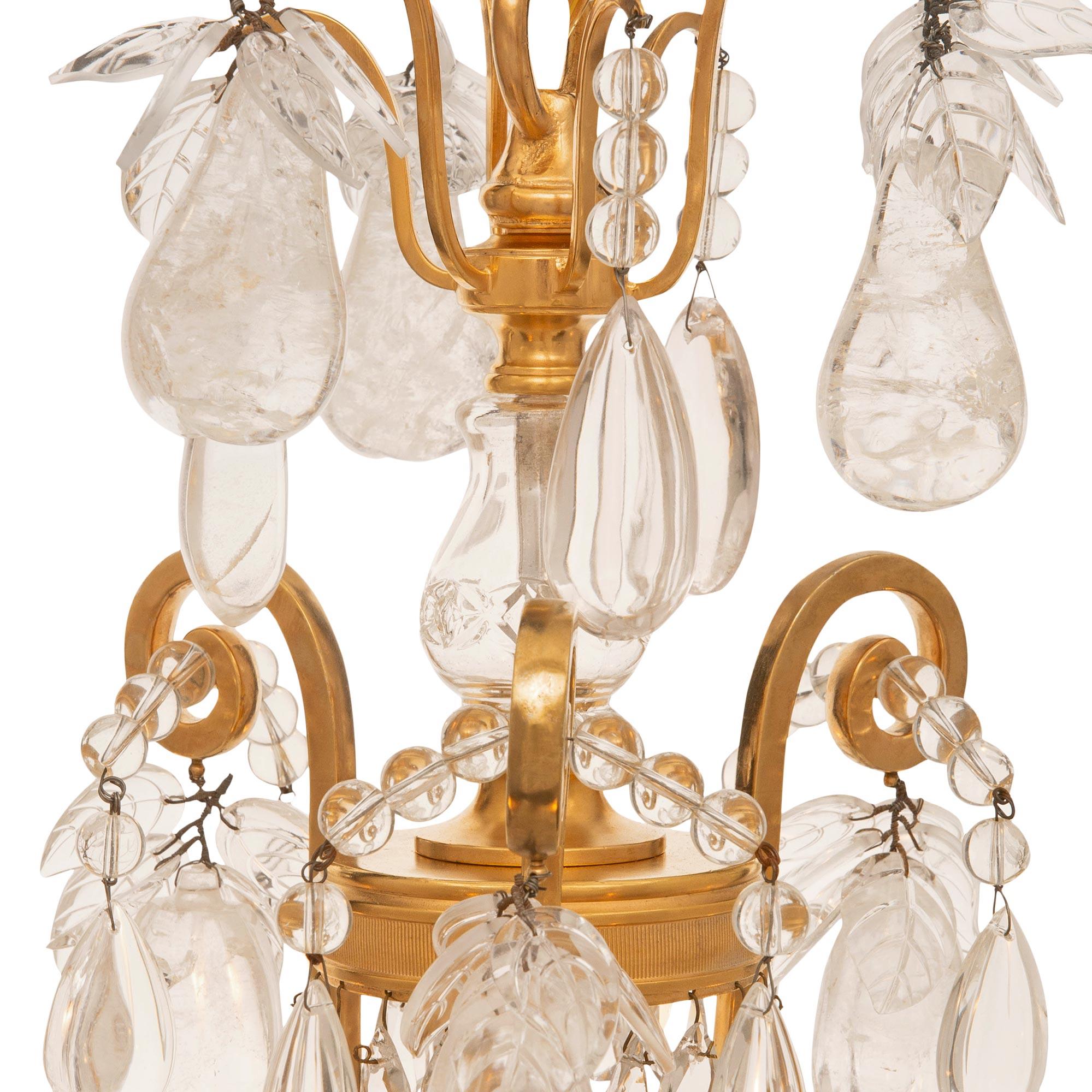 French 19th Century Louis XVI St. Ormolu, Crystal And Rock Crystal Chandelier For Sale 1