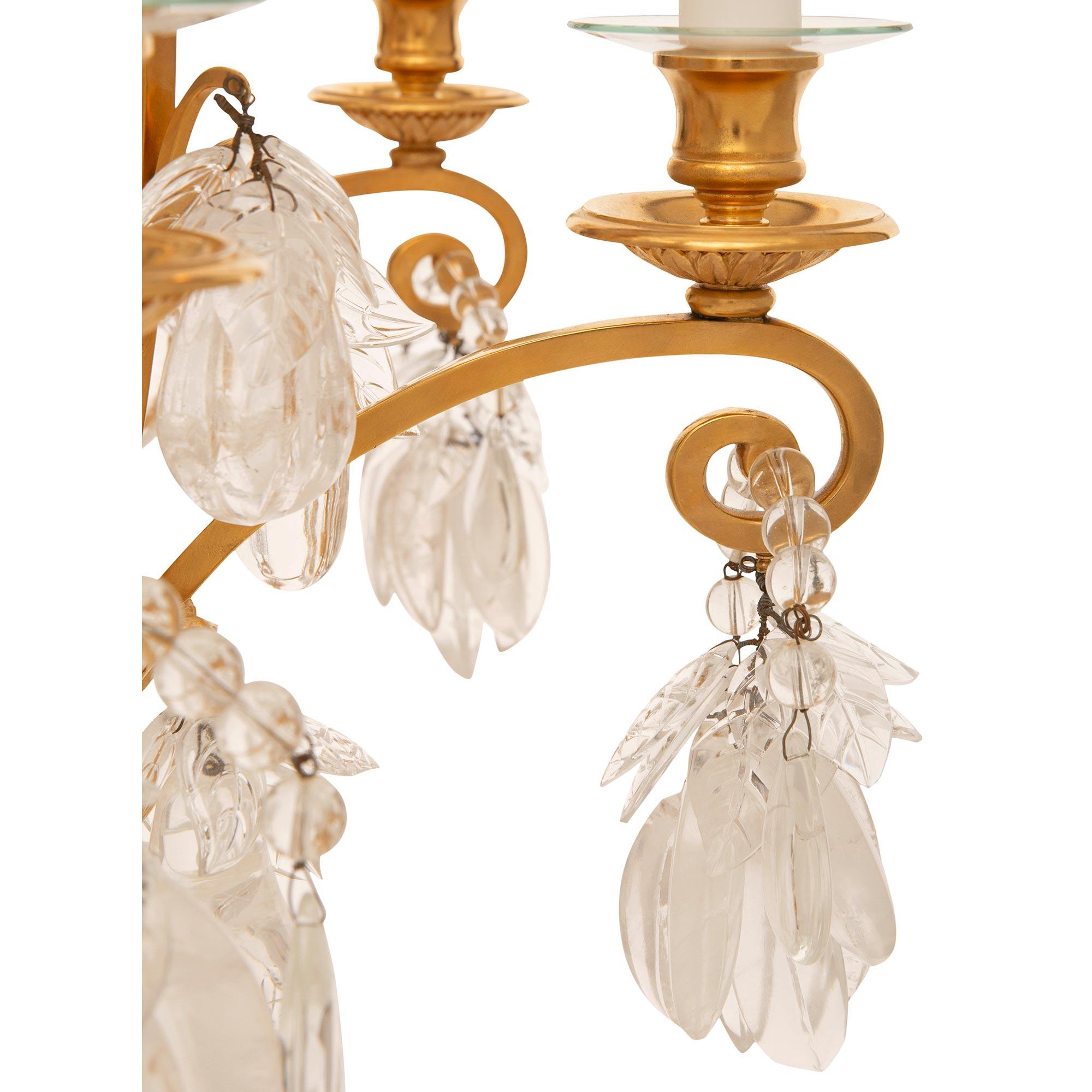 French 19th Century Louis XVI St. Ormolu, Crystal And Rock Crystal Chandelier For Sale 4