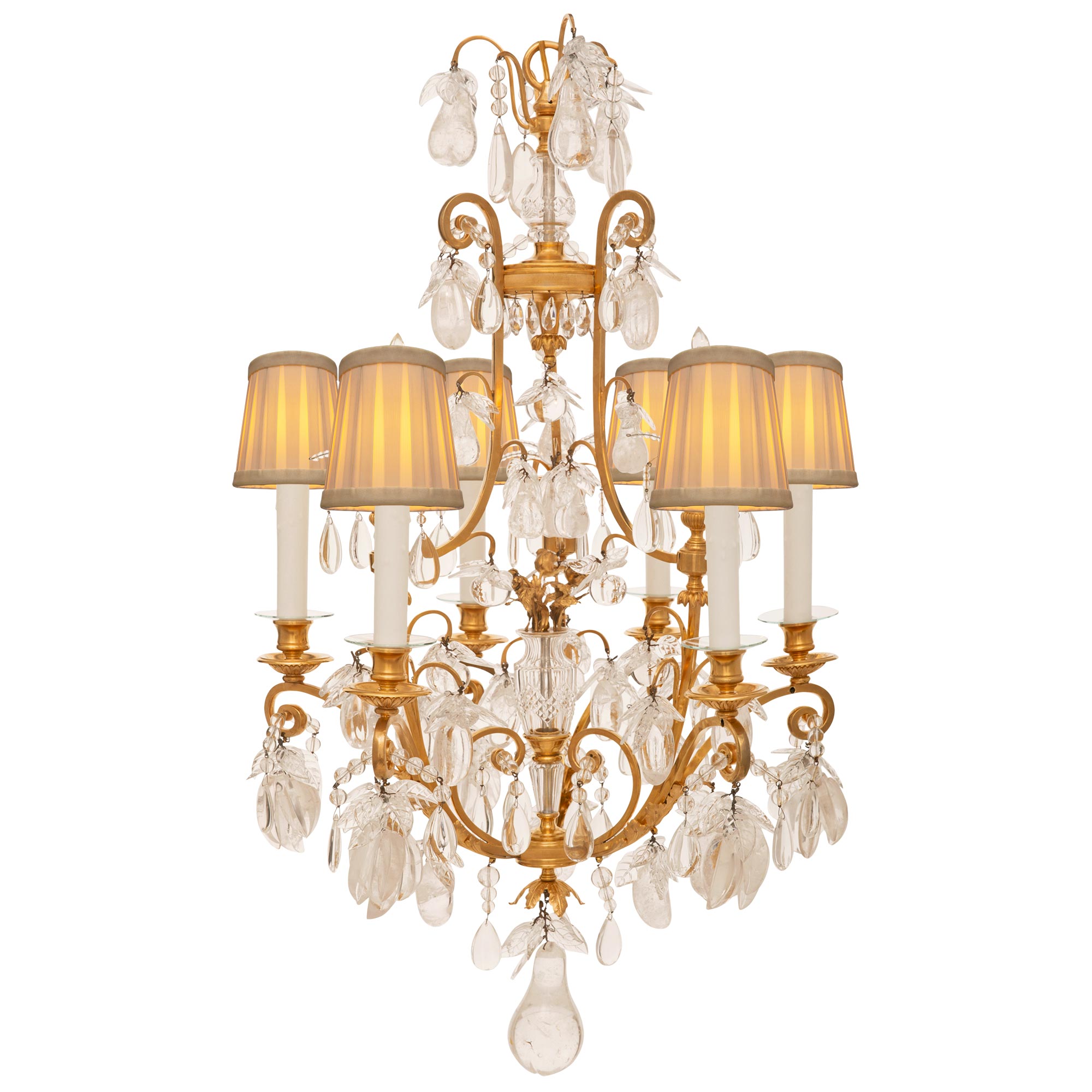 French 19th Century Louis XVI St. Ormolu, Crystal And Rock Crystal Chandelier For Sale