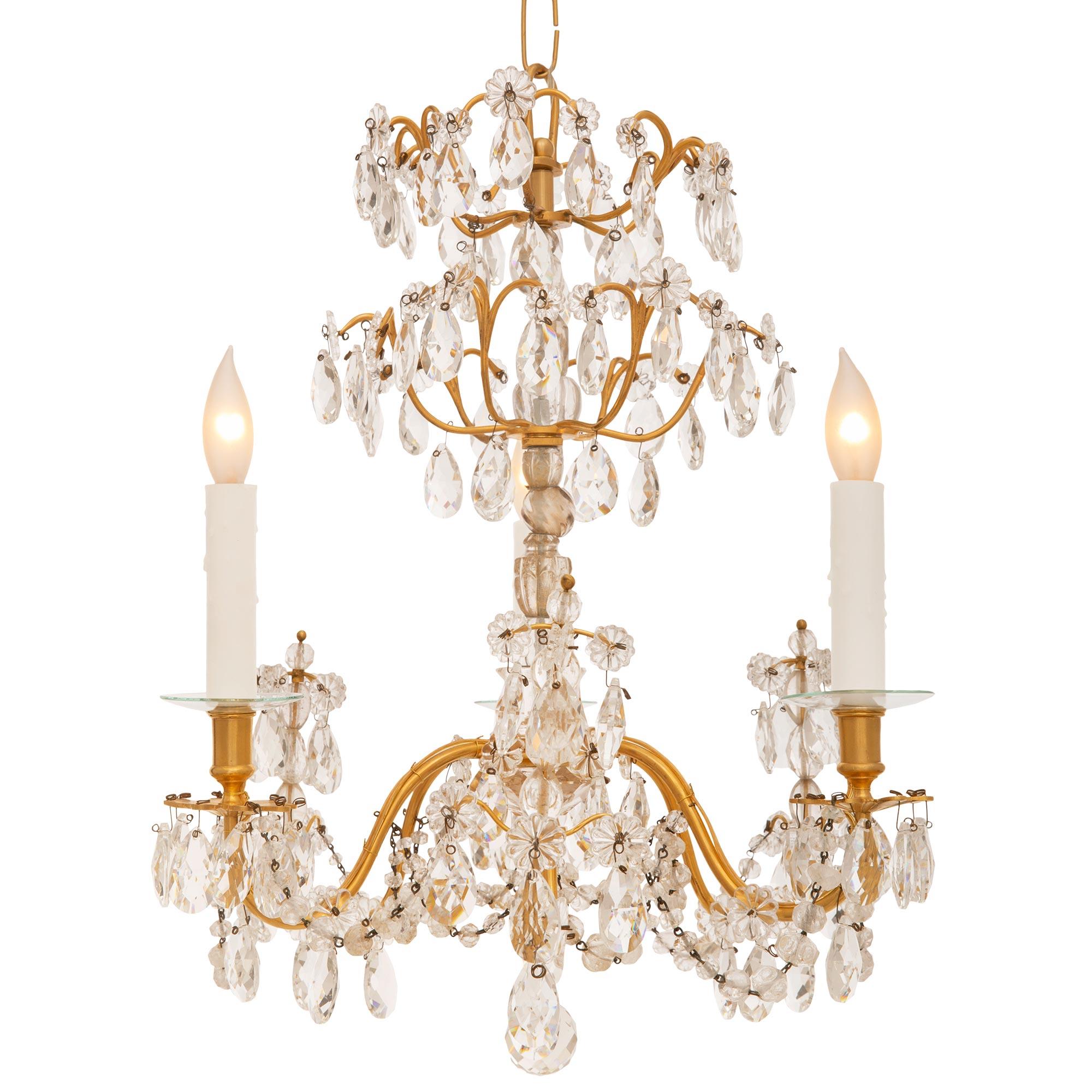 French 19th Century Louis XVI St. Ormolu, Crystal & Rock Crystal Chandelier In Good Condition For Sale In West Palm Beach, FL