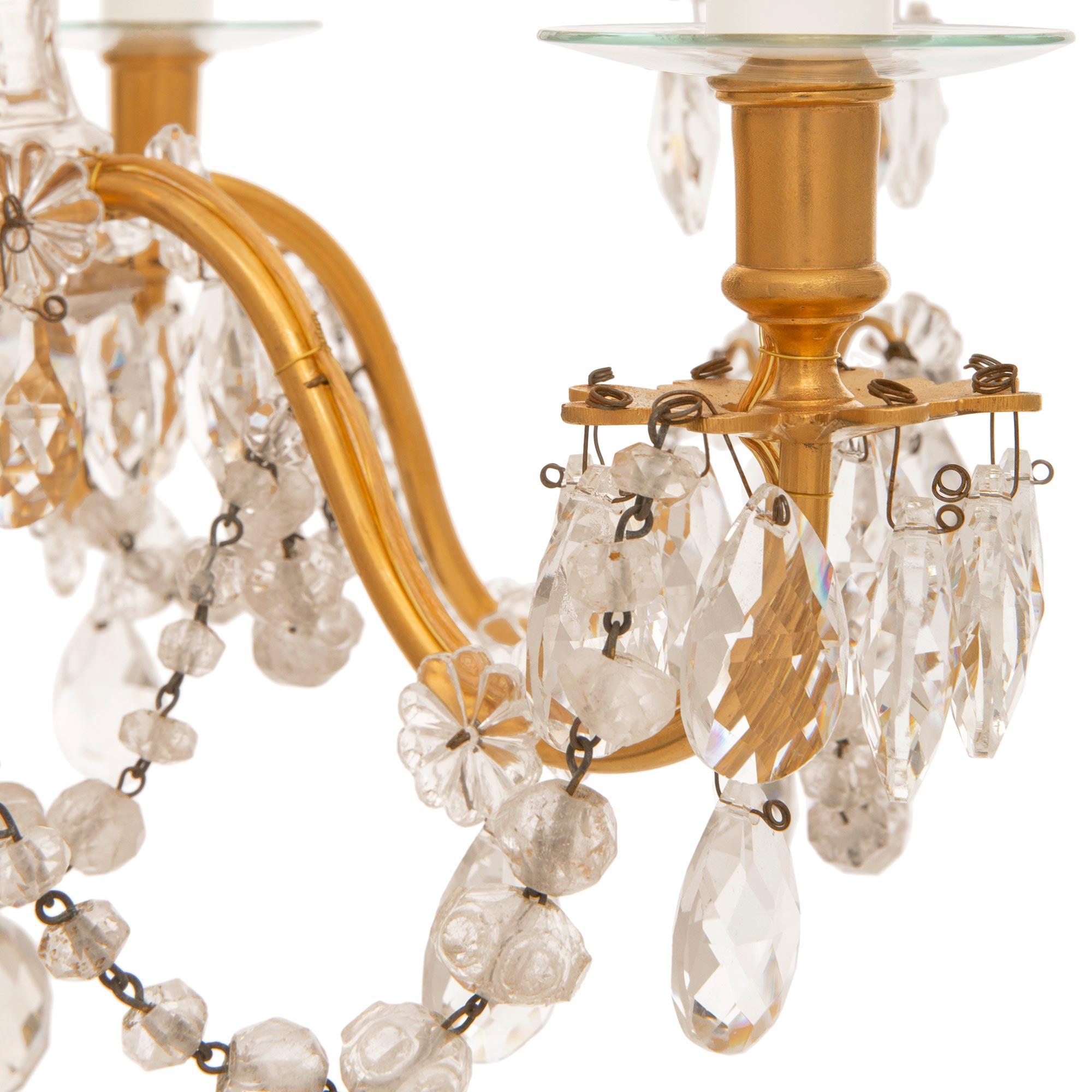 French 19th Century Louis XVI St. Ormolu, Crystal & Rock Crystal Chandelier For Sale 3