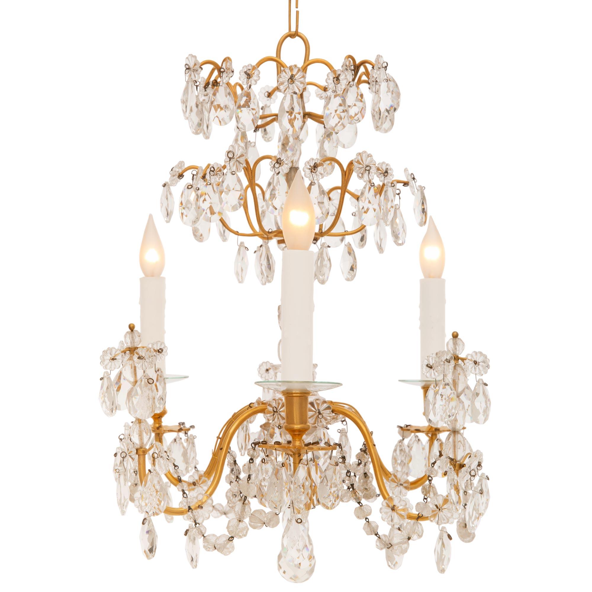 French 19th Century Louis XVI St. Ormolu, Crystal & Rock Crystal Chandelier For Sale 5
