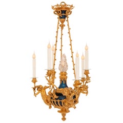 French 19th Century Louis XVI St. Ormolu, Enameled Bronze And Crystal Chandelier