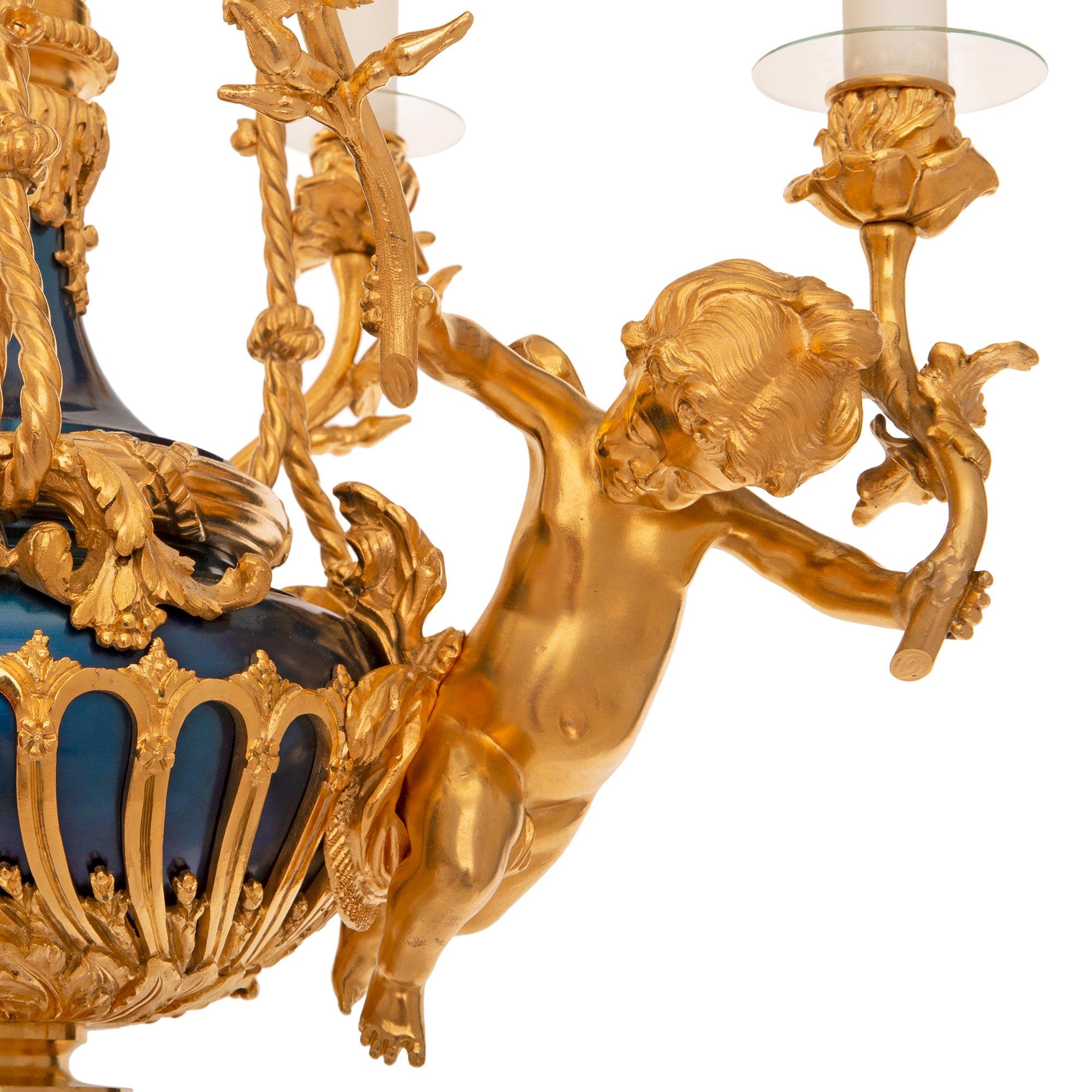 French 19th Century Louis XVI St. Ormolu, Enameled Bronze And Crystal Chandelier For Sale 2