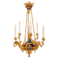 Antique French 19th Century Louis XVI St. Ormolu, Enameled Bronze And Crystal Chandelier