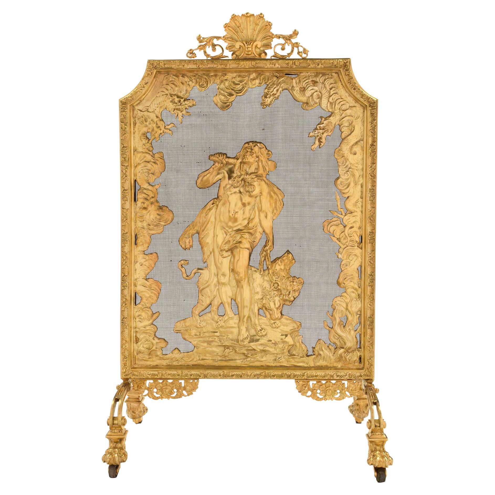 Feuerschutz aus Goldbronze im Louis-XVI-Stil, Frankreich, 19. Jahrhundert im Angebot
