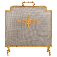 Kaminschirm aus Goldbronze im Louis-XVI-Stil des 19. Jahrhunderts