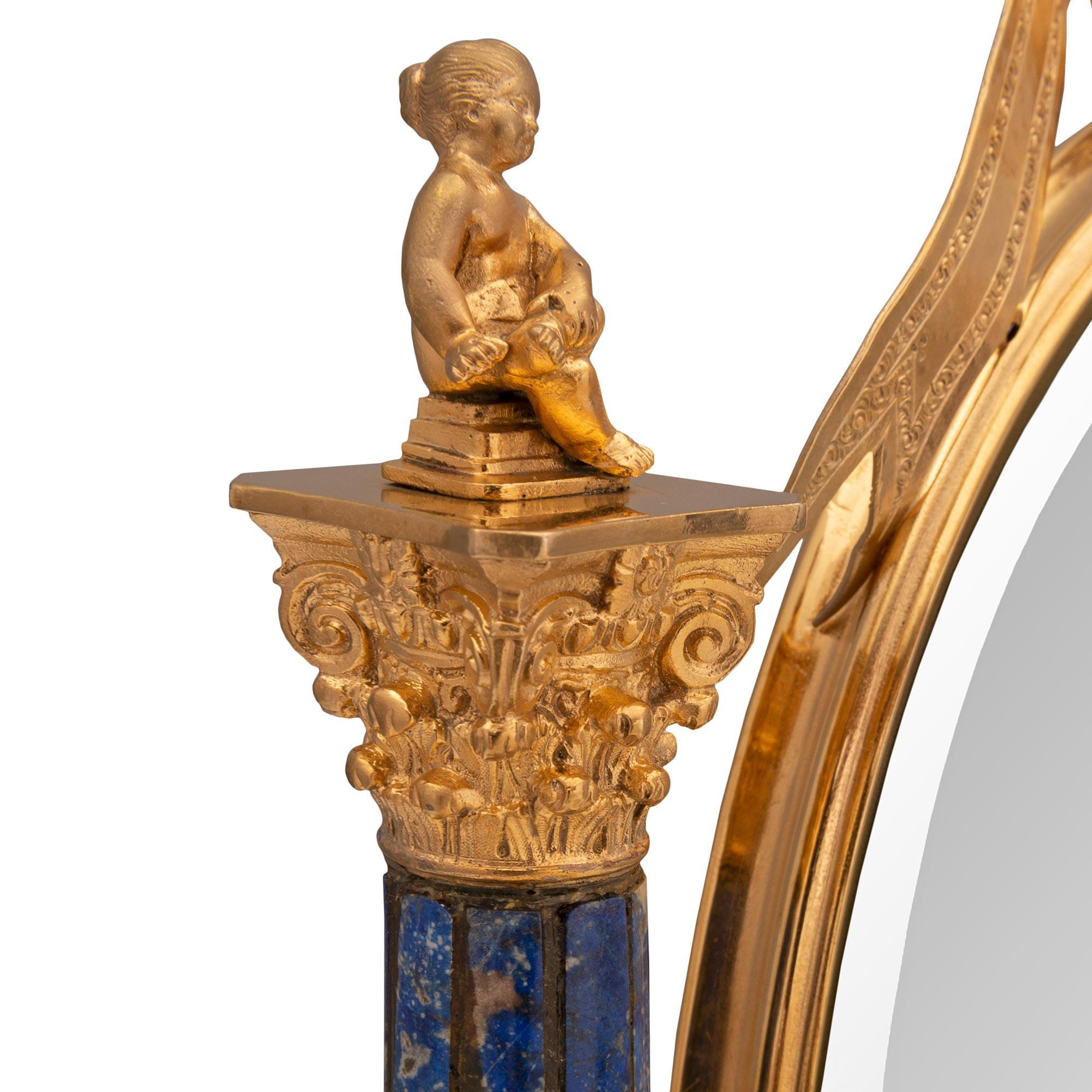 French 19th Century Louis XVI St. Ormolu, Lapis Lazuli and Pietra Dura Mirror For Sale 2
