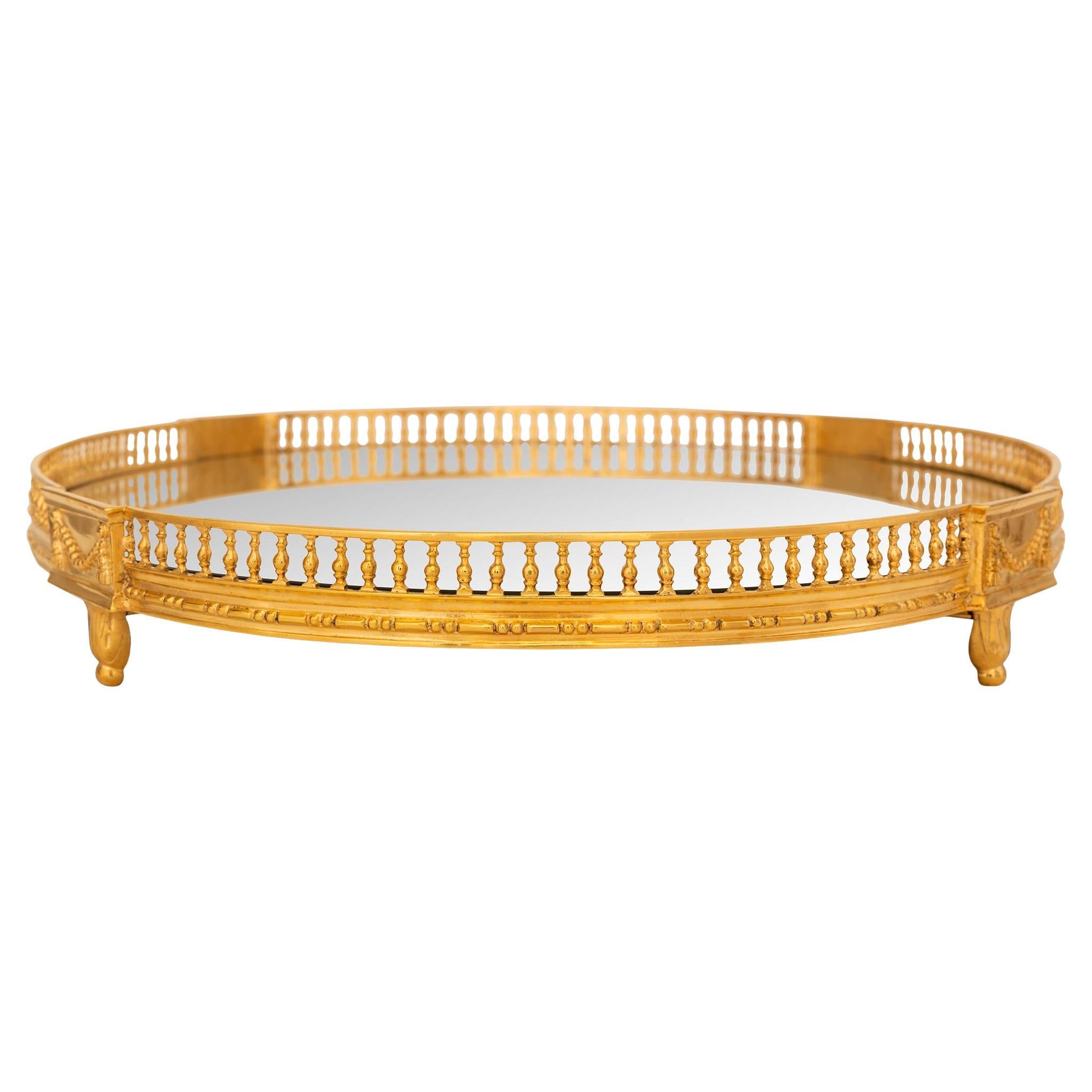 French 19th century Louis XVI st. Ormolu mirrored centerpiece plateau