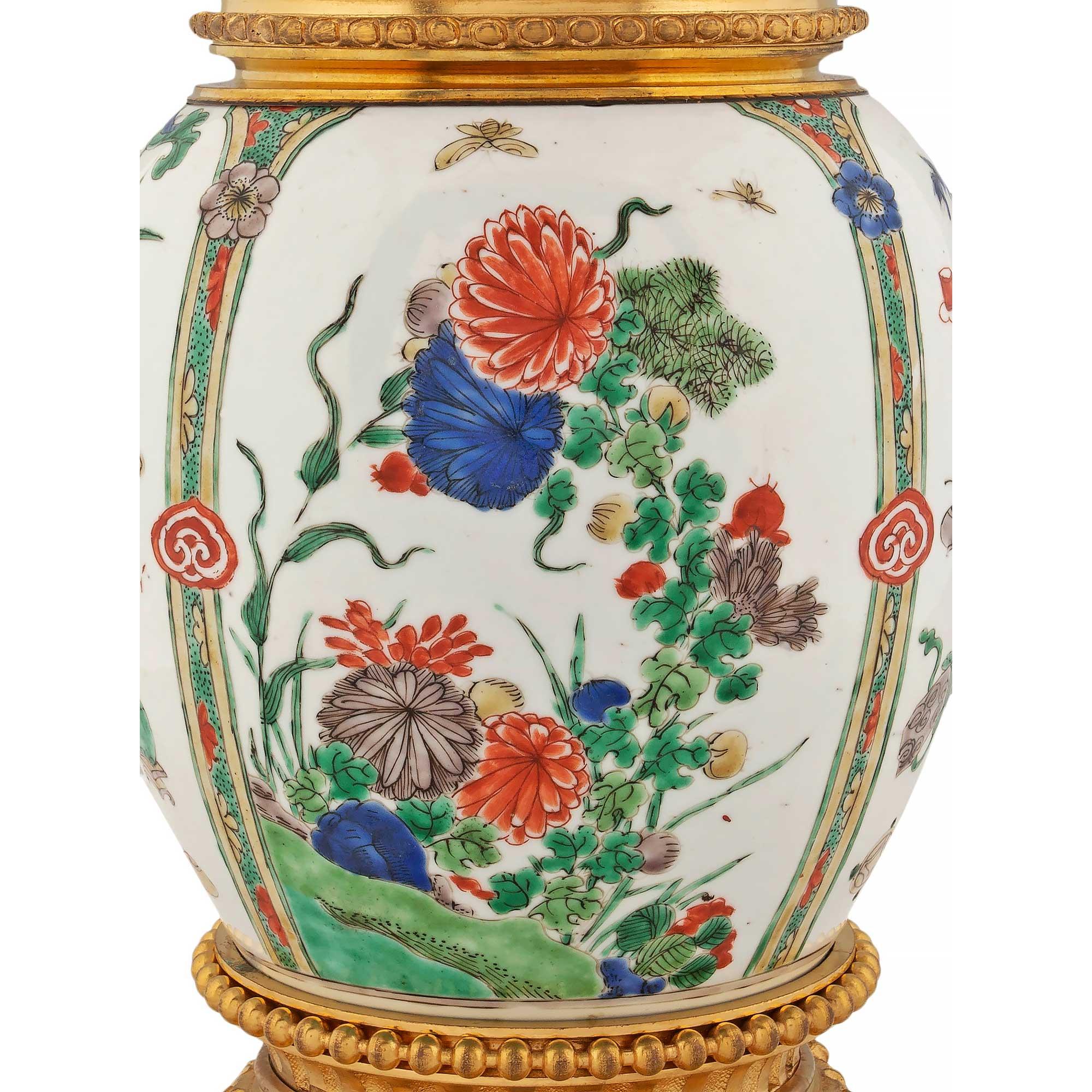 French 19th Century Louis XVI St. Ormolu Mounts on Chinese Export Porcelain Urns For Sale 3