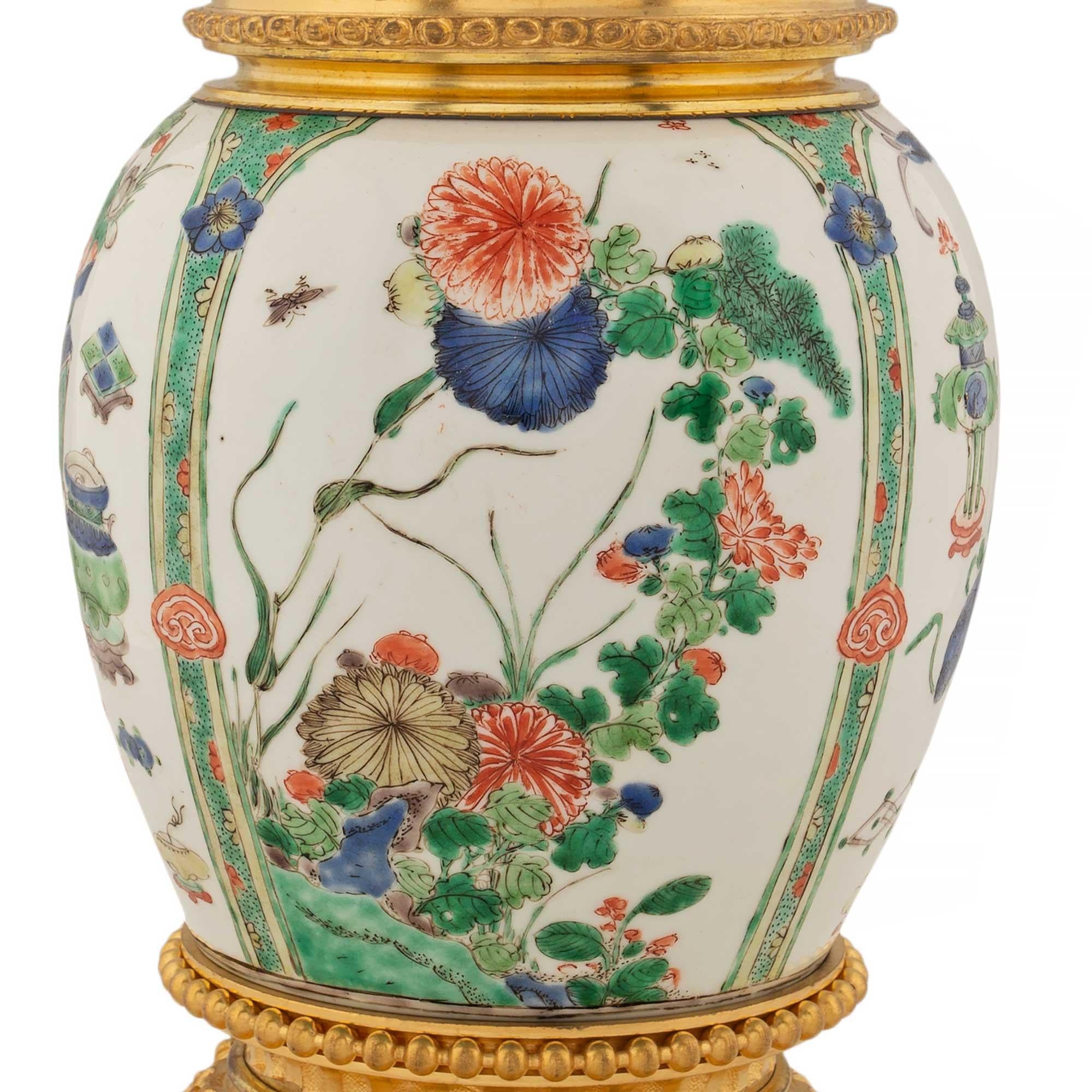 French 19th Century Louis XVI St. Ormolu Mounts on Chinese Export Porcelain Urns For Sale 5