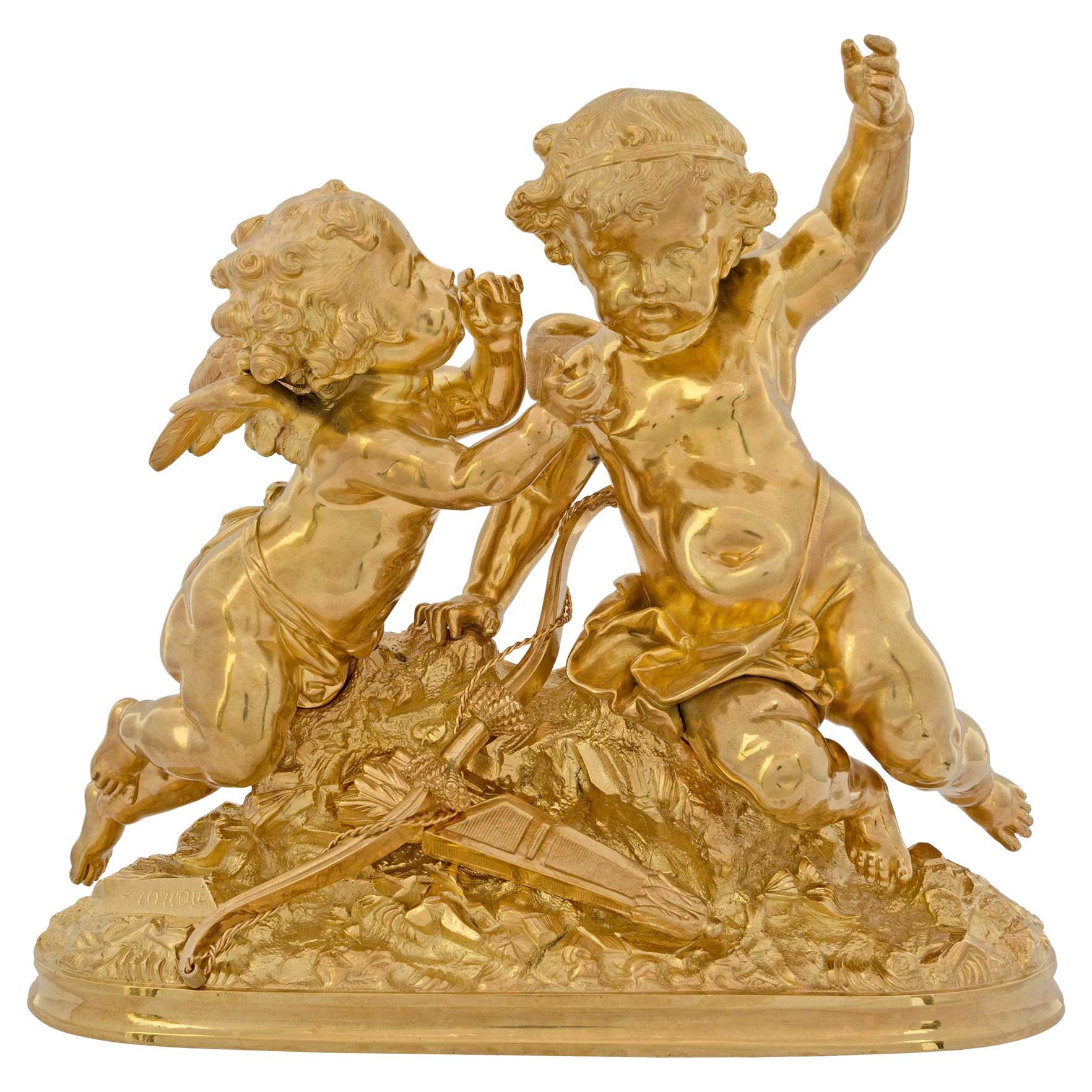 Französische Goldbronze-Statue des 19. Jahrhunderts, signiert Moreau, Louis XVI.-Stil