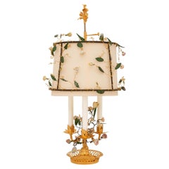 French 19th century Louis XVI st. Ormolu, Tole, Gilt and Porcelain lamp