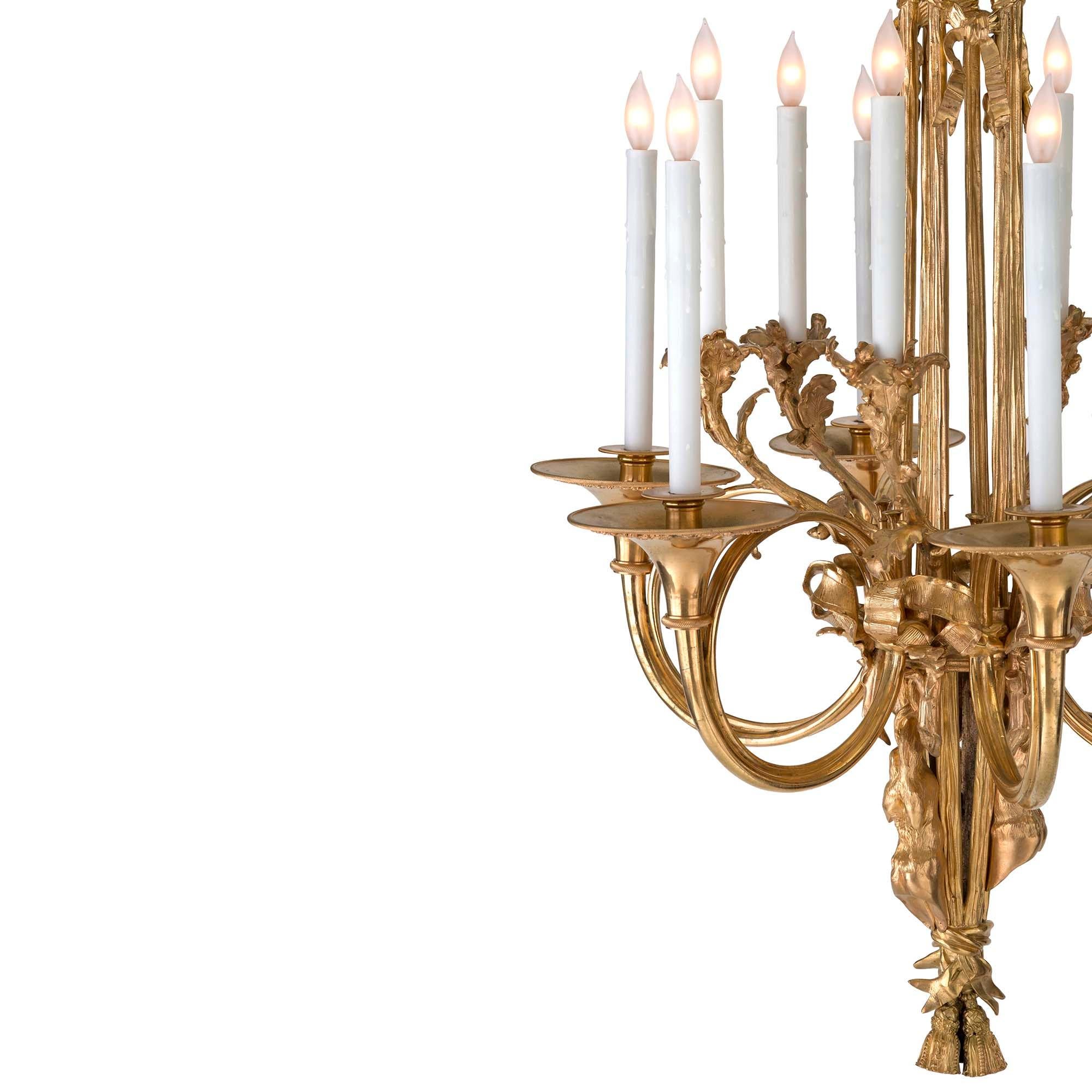 French 19th Century Louis XVI St. Ormolu Twelve Light Chandelier For Sale 1