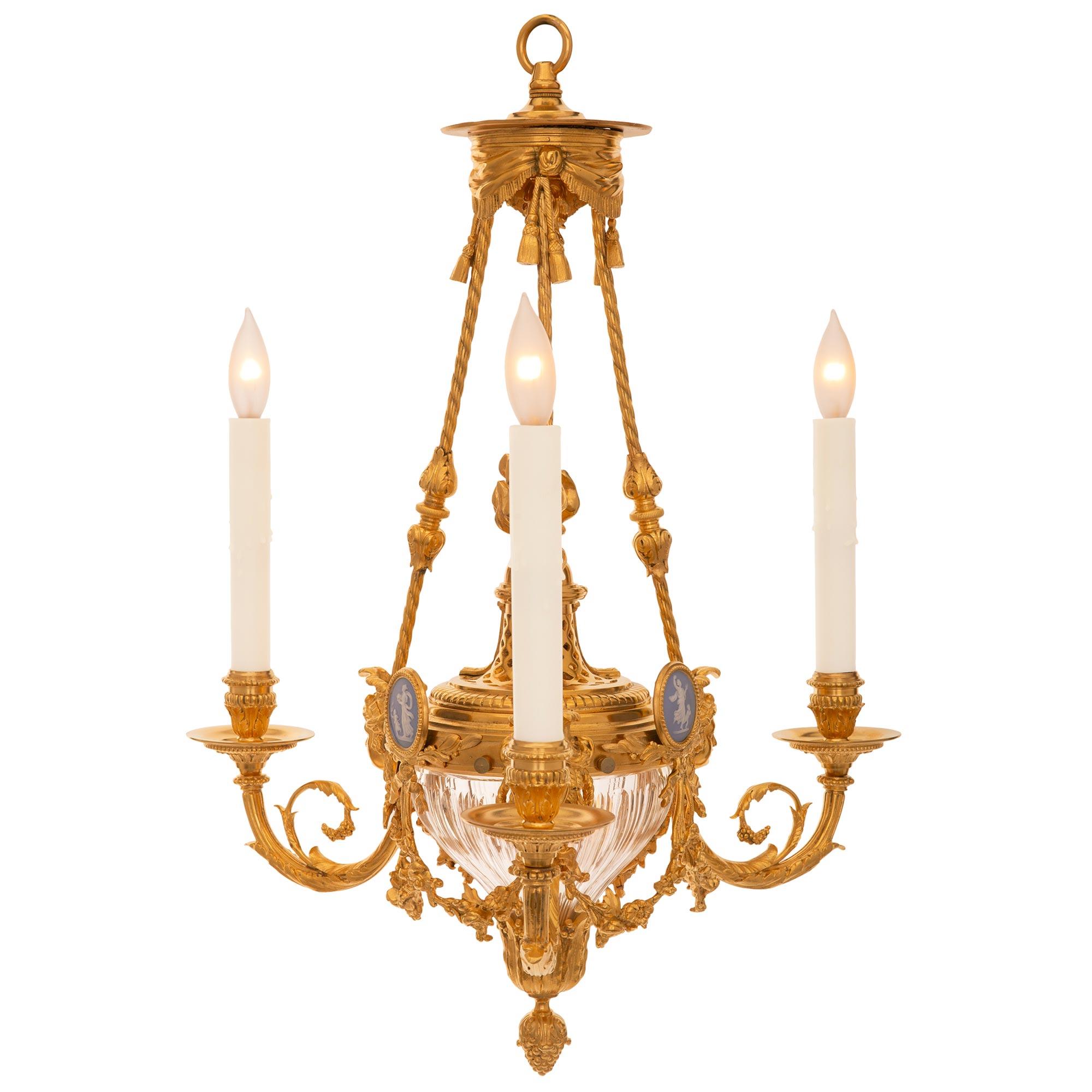 French 19th Century Louis XVI St. Ormolu, Wedgwood & Baccarat Crystal Chandelier In Good Condition For Sale In West Palm Beach, FL