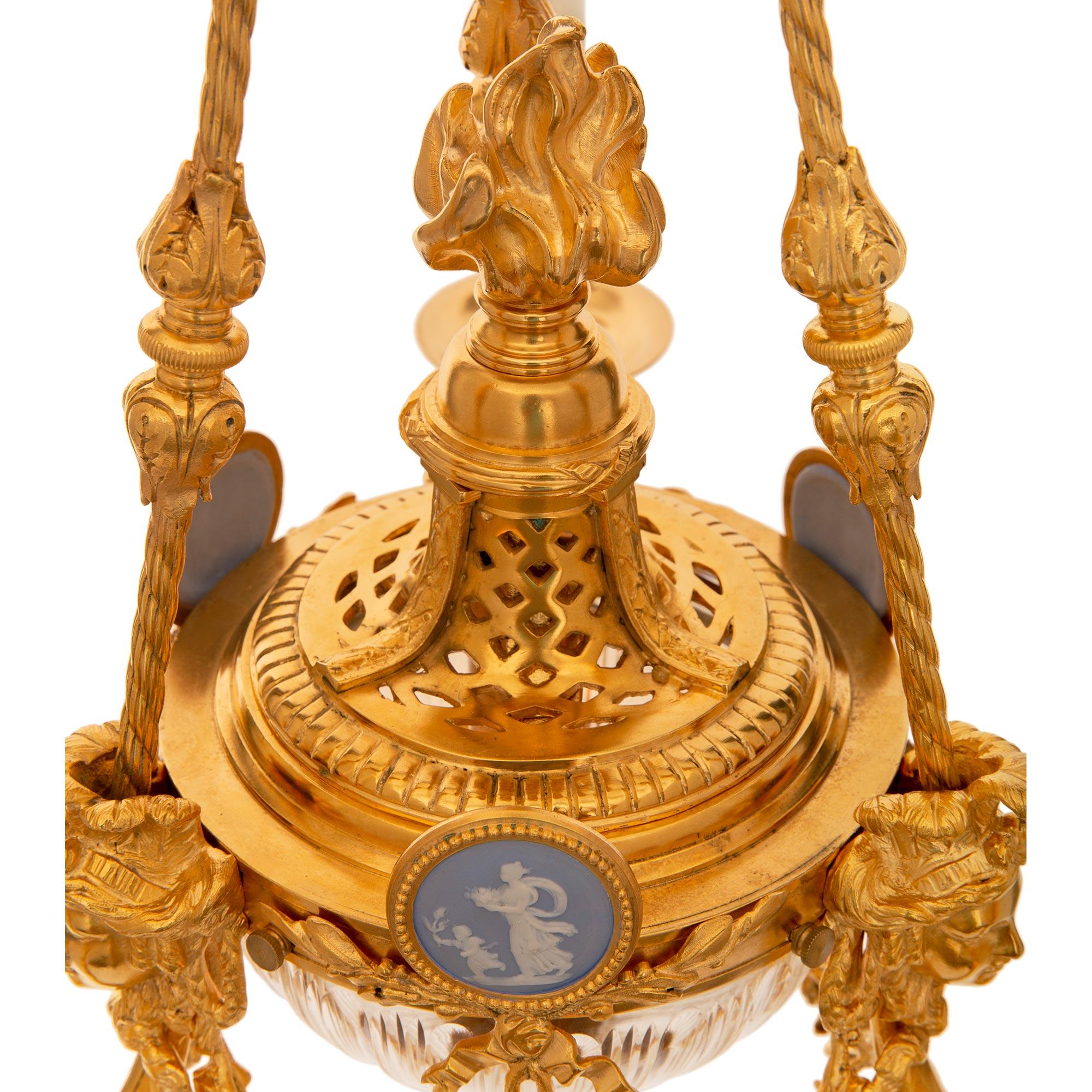 French 19th Century Louis XVI St. Ormolu, Wedgwood & Baccarat Crystal Chandelier For Sale 2