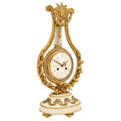 French 19th Century Louis XVI St. Ormolu, White Carrara Marble and Crystal Clock