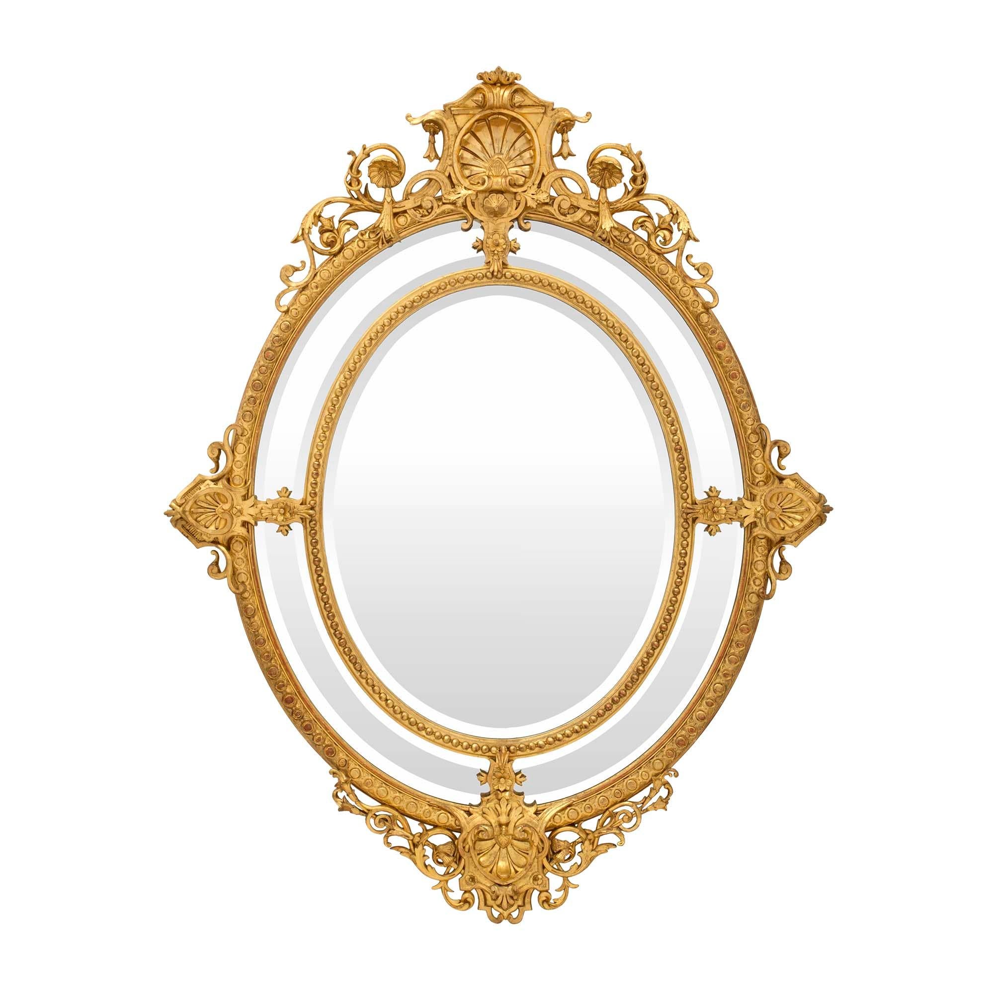 French 19th Century Louis XVI St. Oval Double Framed Giltwood Mirror For Sale