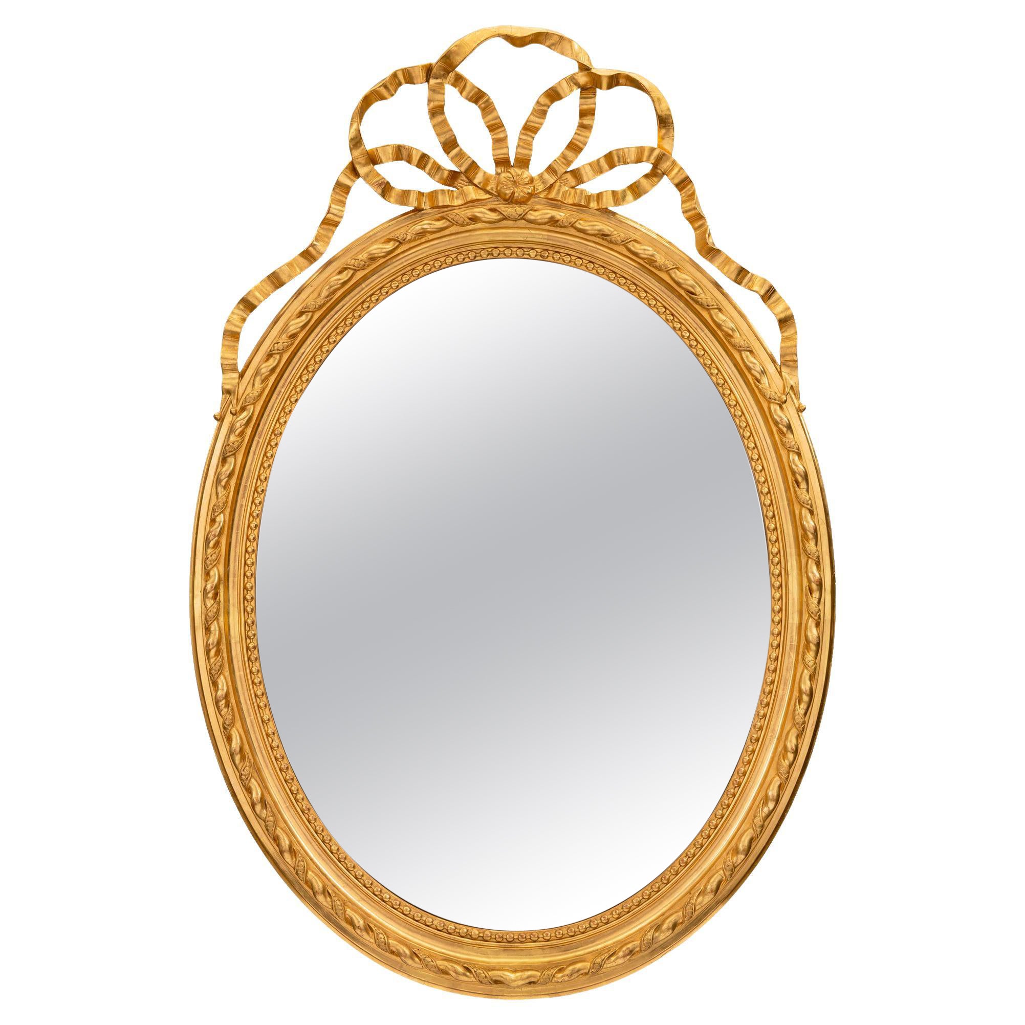 Specchio ovale in legno dorato francese del XIX secolo Luigi XVI St.