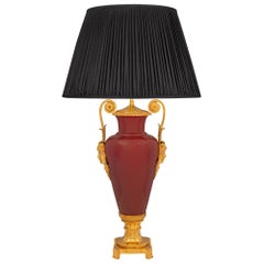 French 19th Century Louis XVI St. Oxblood Red Porcelain and Ormolu Lamp