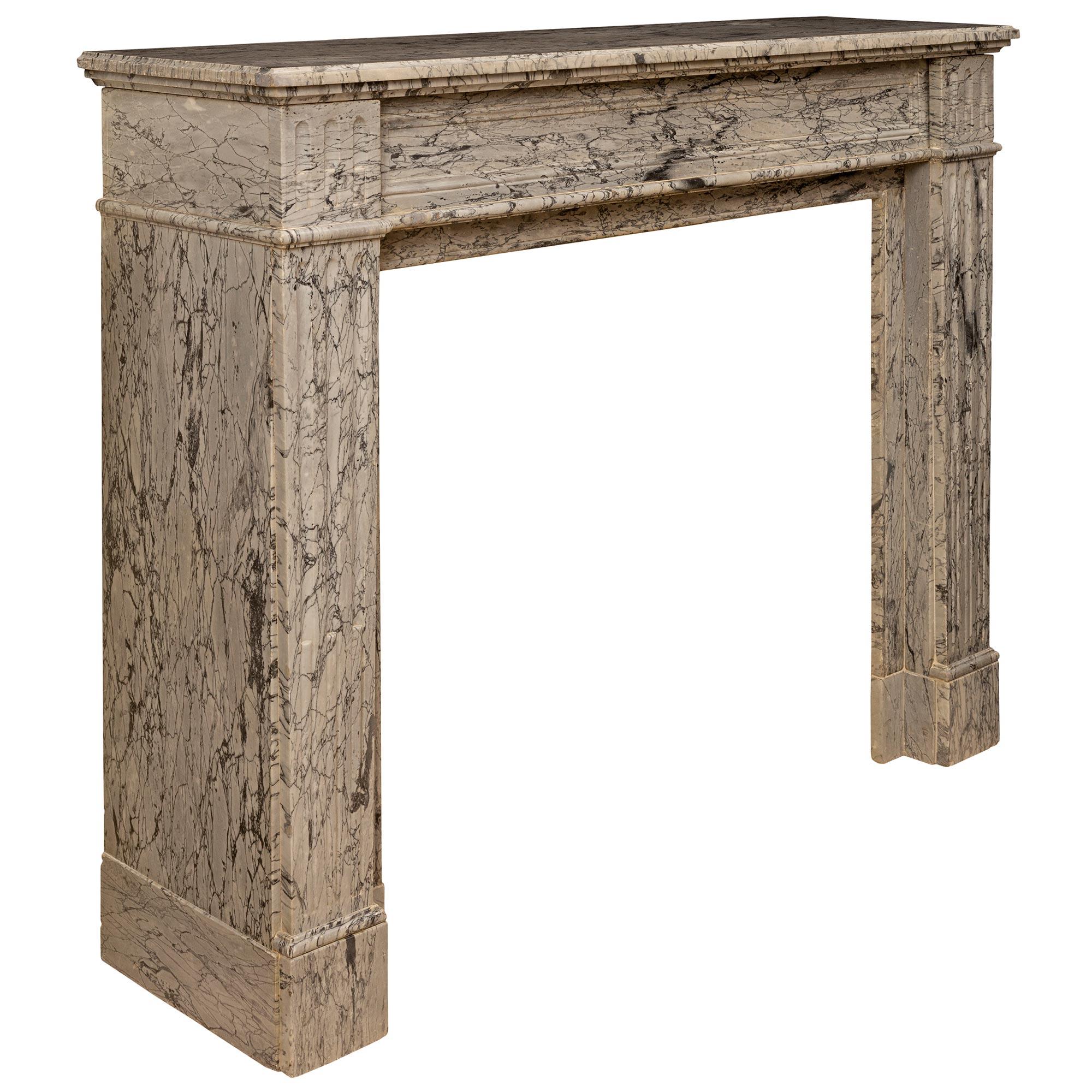 French 19th Century Louis XVI St. Paloma Marble Fireplace Mantel In Good Condition For Sale In West Palm Beach, FL