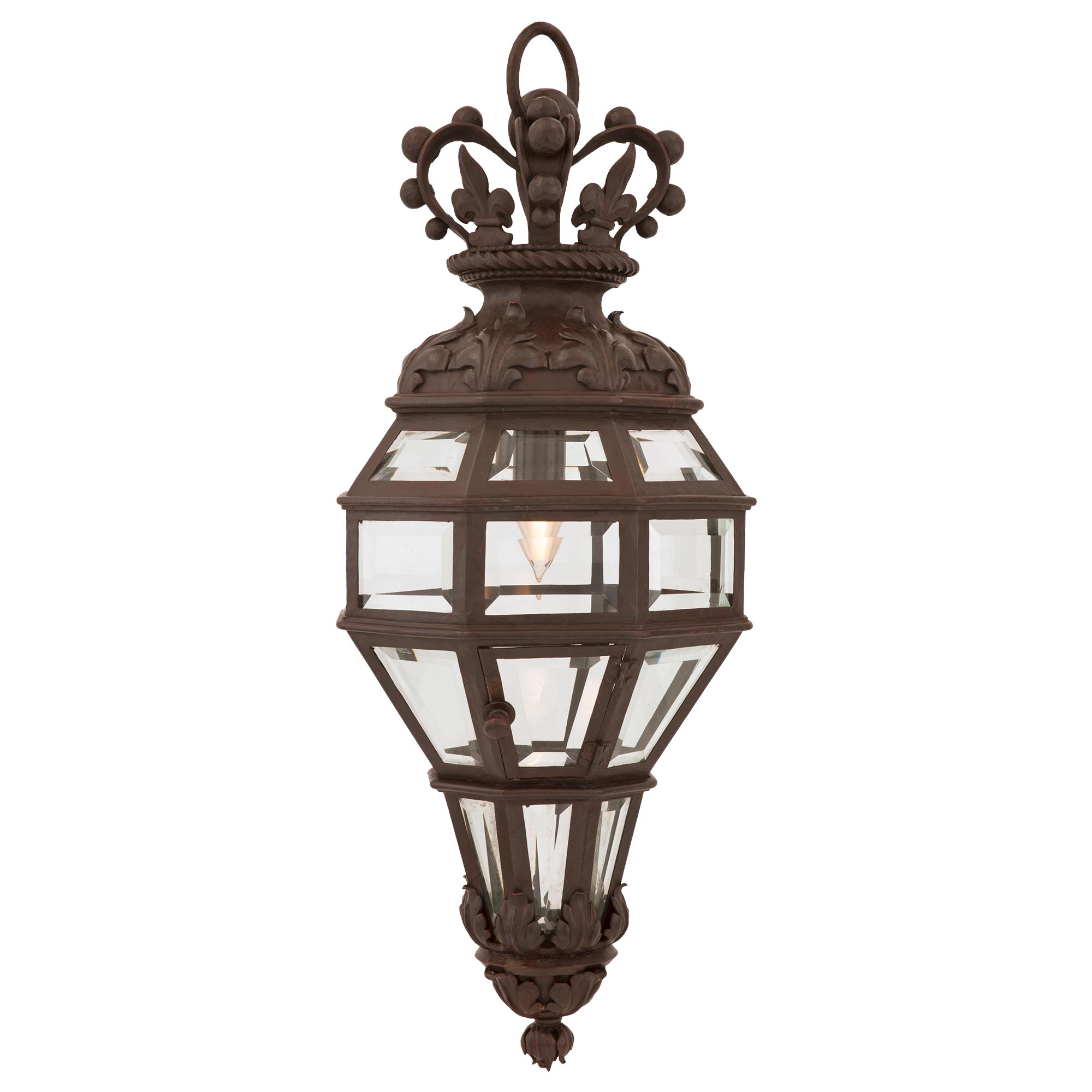 French 19th Century Louis XVI St. Patinated Bronze and Crystal Lantern For Sale