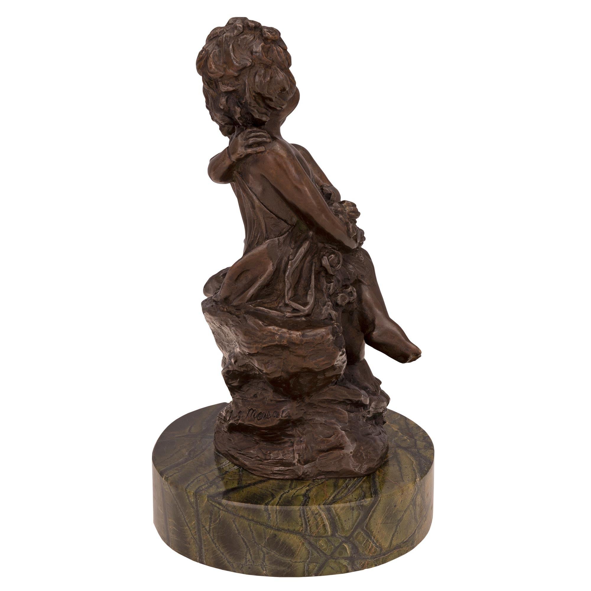 French 19th Century Louis XVI St. Patinated Bronze and Marble Statue In Good Condition For Sale In West Palm Beach, FL