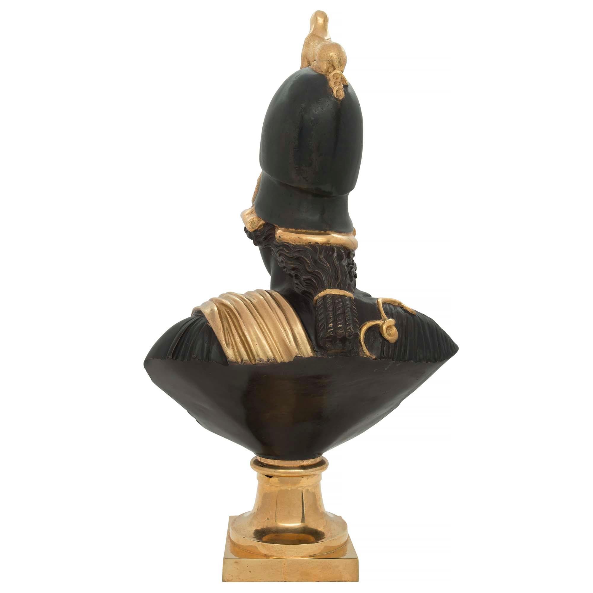 Bronzo French 19th century Louis XVI st. patinated Bronze and Ormolu bust of Pericles in vendita