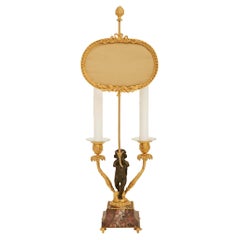 French 19th century Louis XVI st. patinated Bronze, Marble and Ormolu lamp