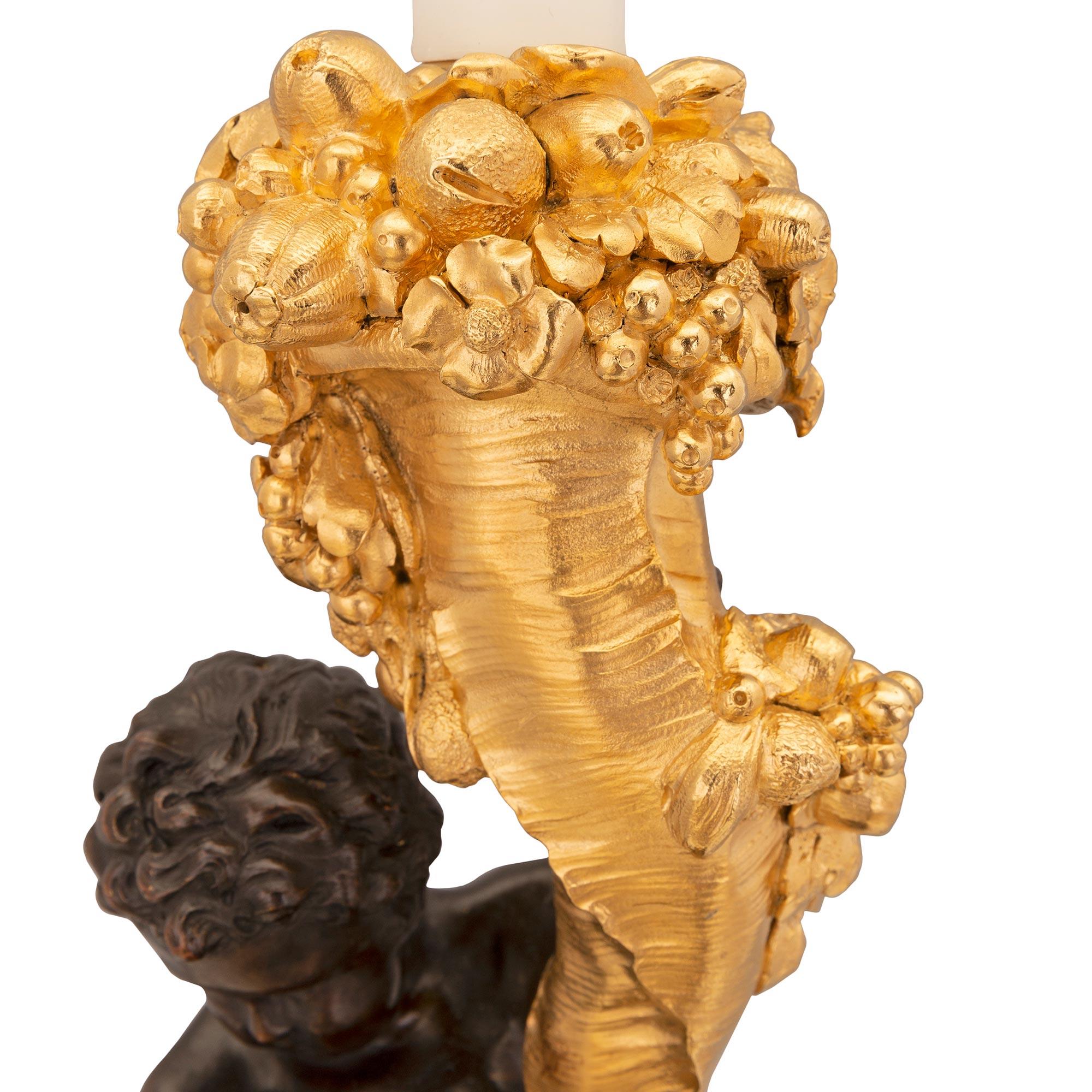 French 19th Century Louis XVI St. Patinated Bronze, Ormolu, and Marble Lamp For Sale 2