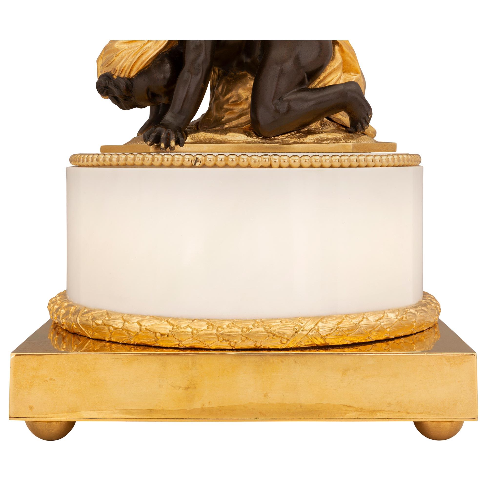 French 19th Century Louis XVI St. Patinated Bronze, Ormolu, and Marble Lamp For Sale 6
