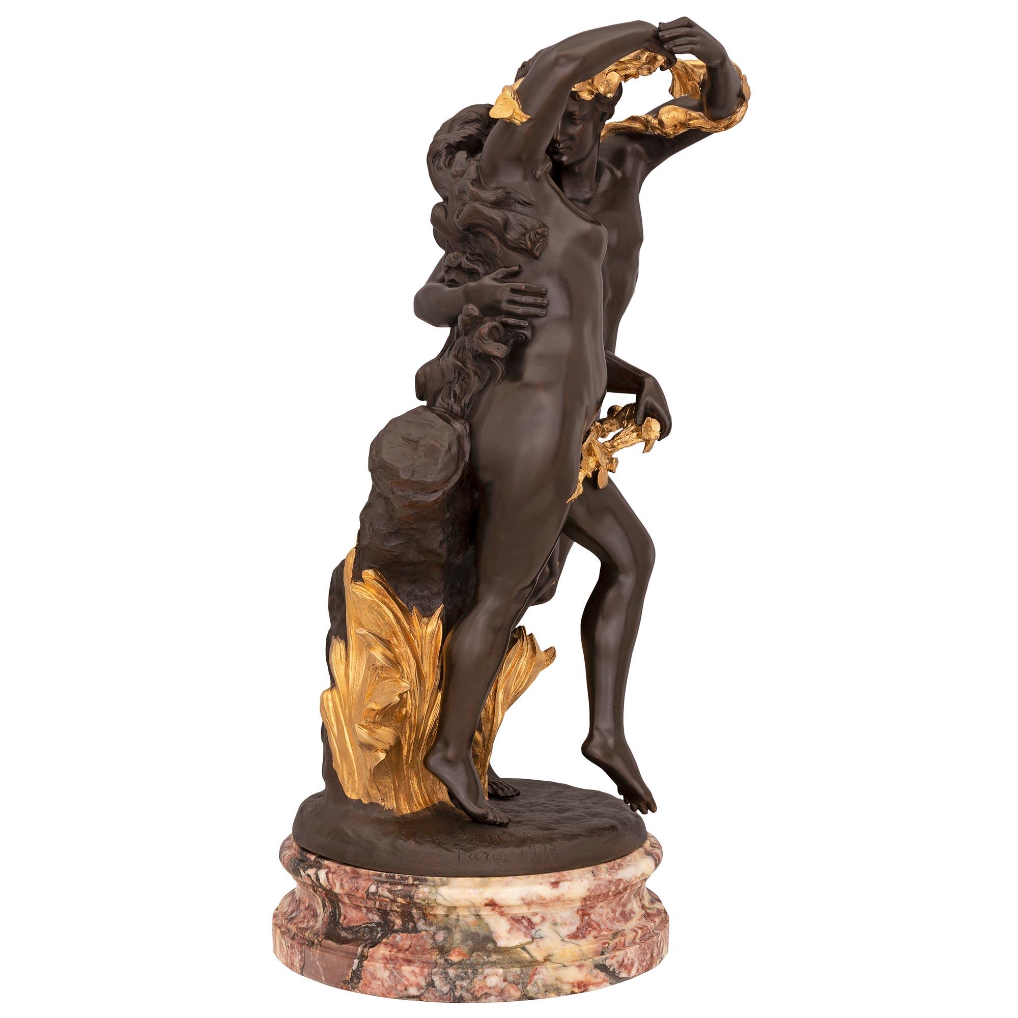 French 19th Century Louis XVI St. Patinated Bronze, Ormolu, and Marble Statue In Good Condition In West Palm Beach, FL