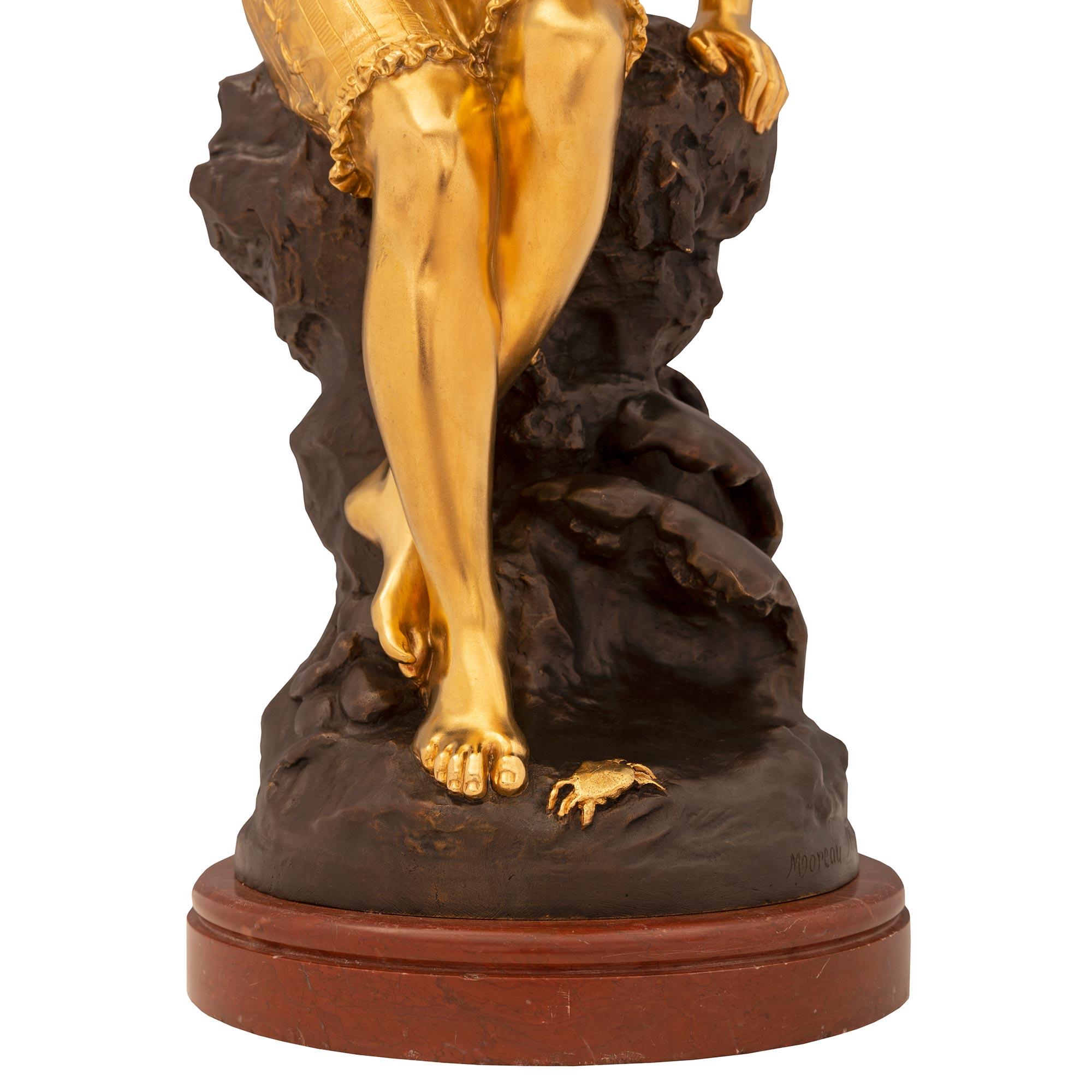 Statue franaise du 19me sicle de style Louis XVI en bronze patin, bronze dor et marbre en vente 2