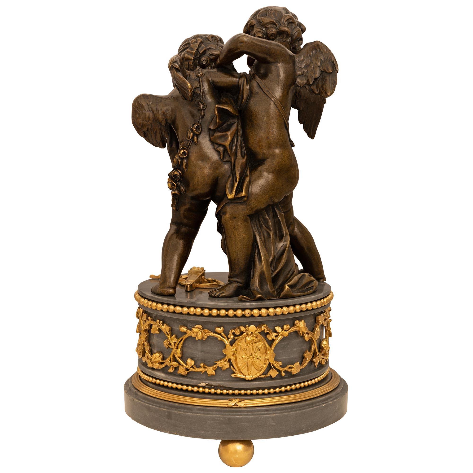 Saint Louis XVI français du 19ème siècle en bronze patiné, bronze doré et marbre en vente 4