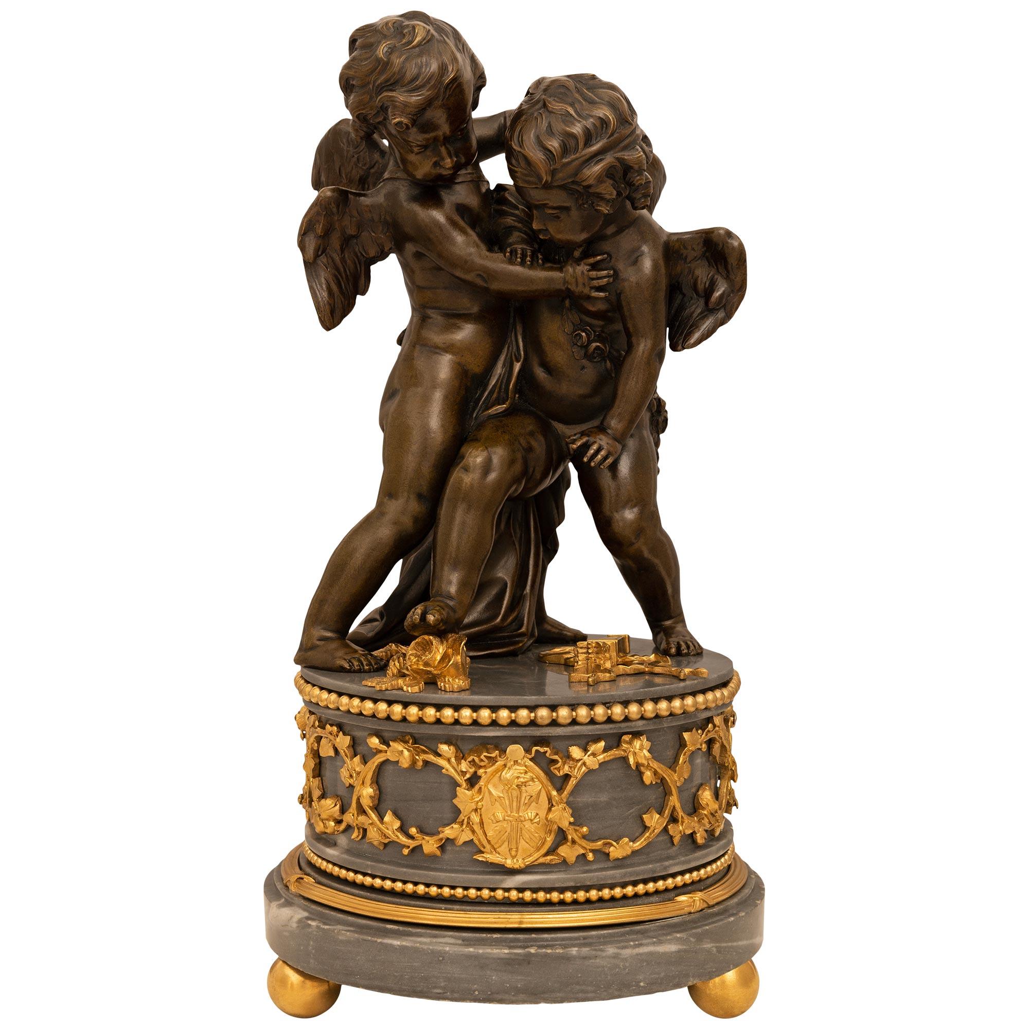 French 19th Century Louis XVI St. Patinated Bronze, Ormolu, & Marble For Sale 9