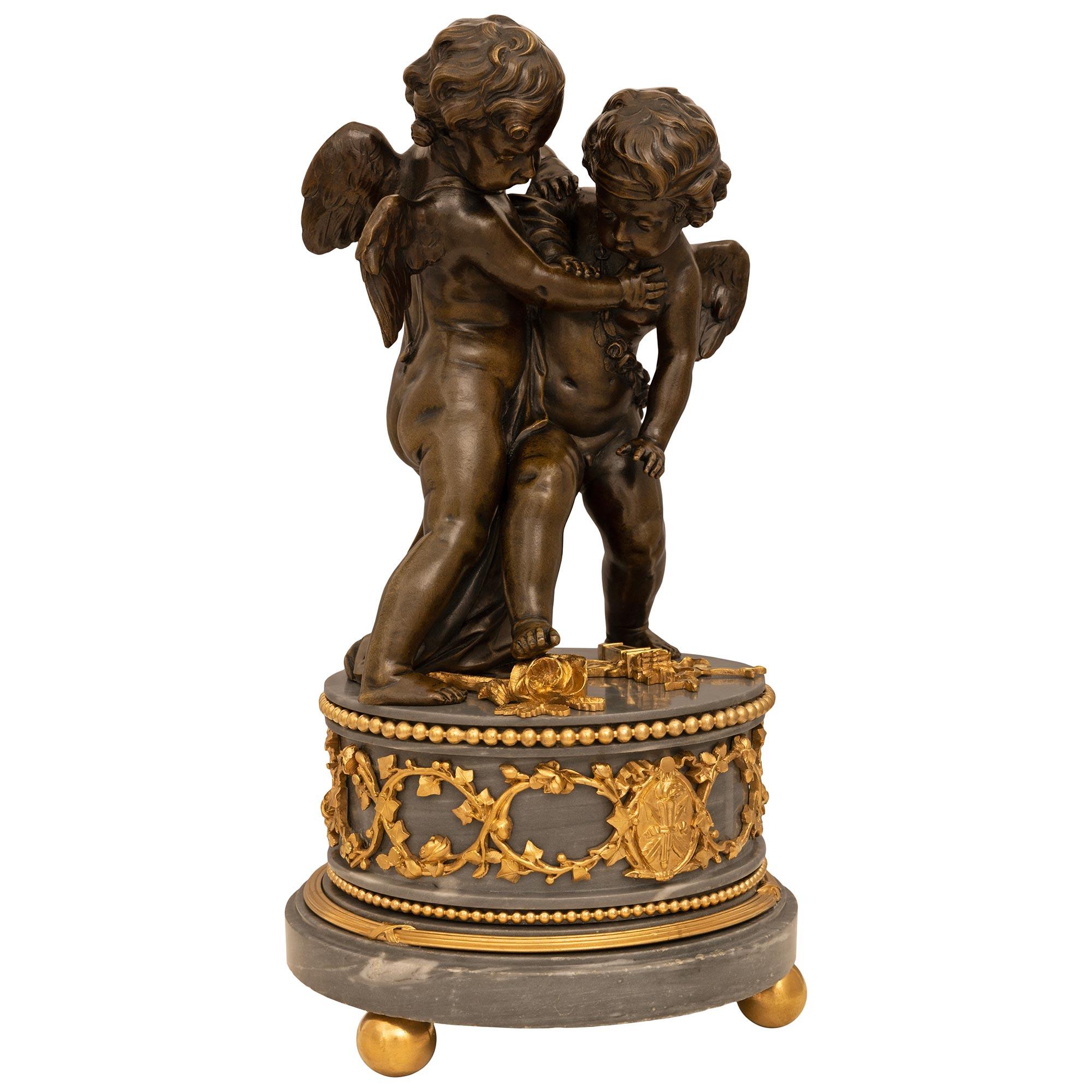 Français Saint Louis XVI français du 19ème siècle en bronze patiné, bronze doré et marbre en vente