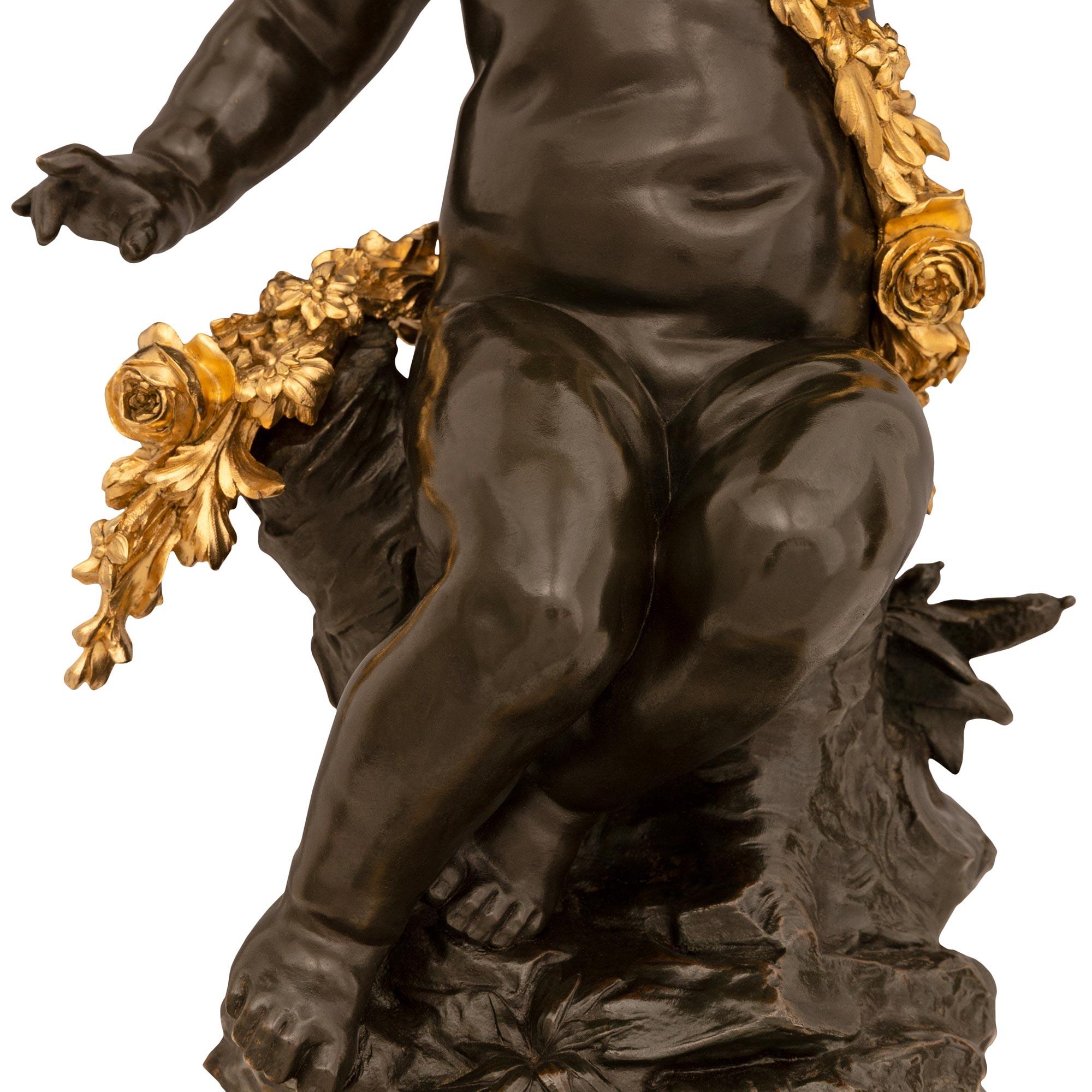 French 19th Century Louis XVI St. Patinated Bronze & Ormolu Statue Of A Cherub For Sale 2